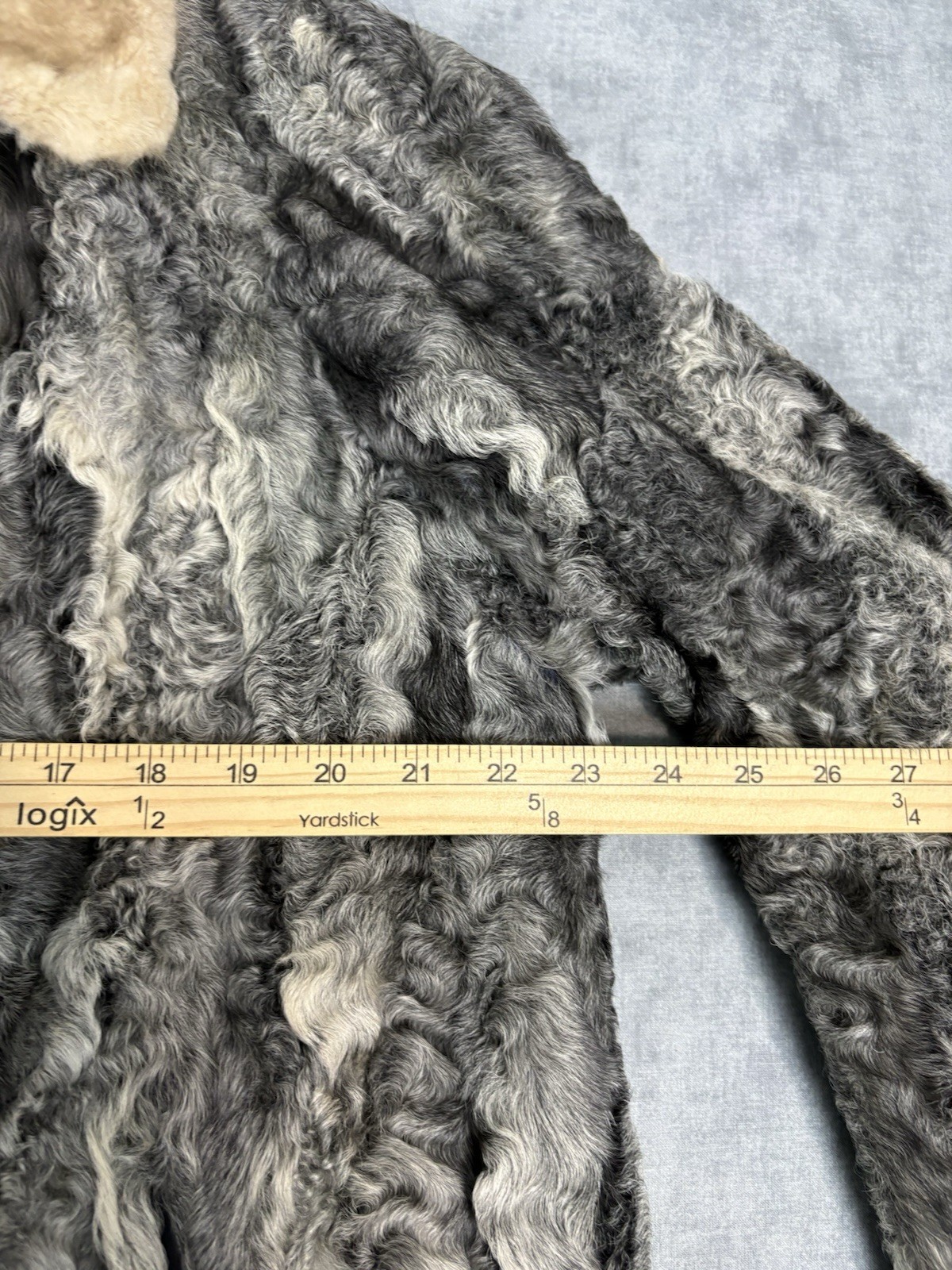 Vintage Persian Lamb Karakul Fur Coat Mink Collar Gray German Furrier M/L