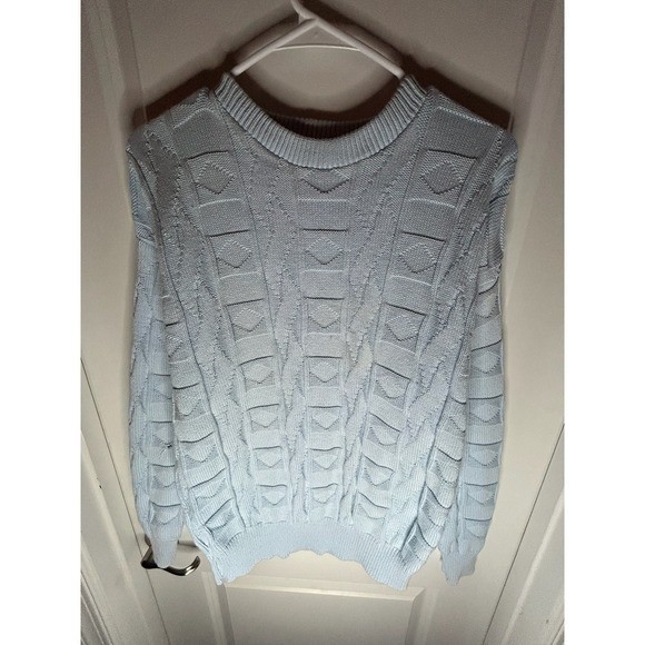 Vintage 80’s The Fox Light Blue Cable Knit Crewneck Sweater Womens Medium