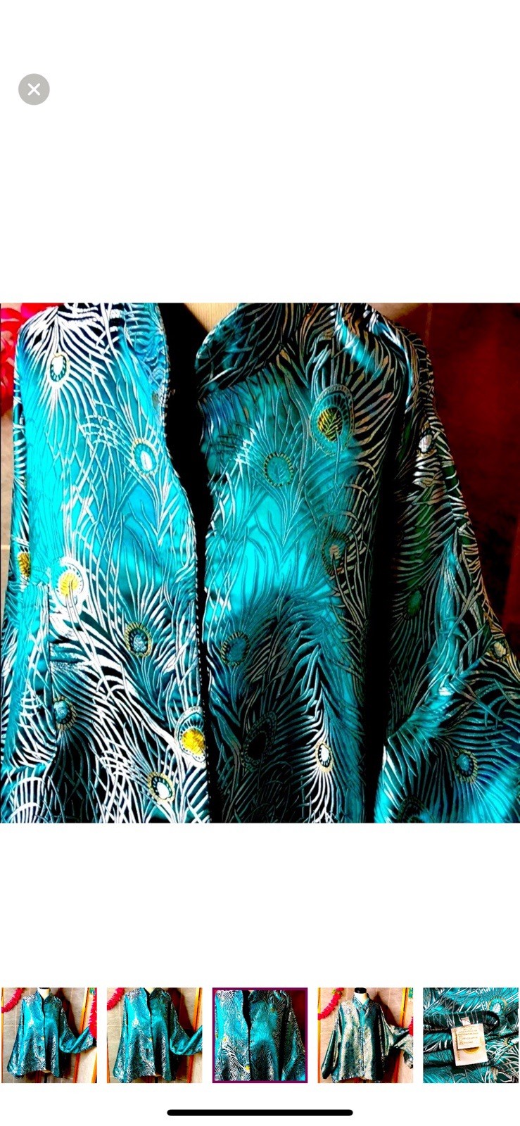 Vintage Rising Phoenix Silk Blouse I 1980s 1990s Teal Peacock KimonoStyle Top L