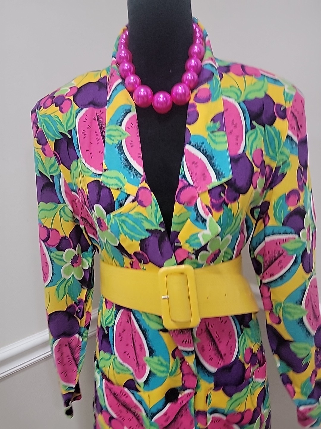 VTG’80s Claudia Kitsch Fruit Print Blazer Jacket Watermelon Cherry Pop Art Deco