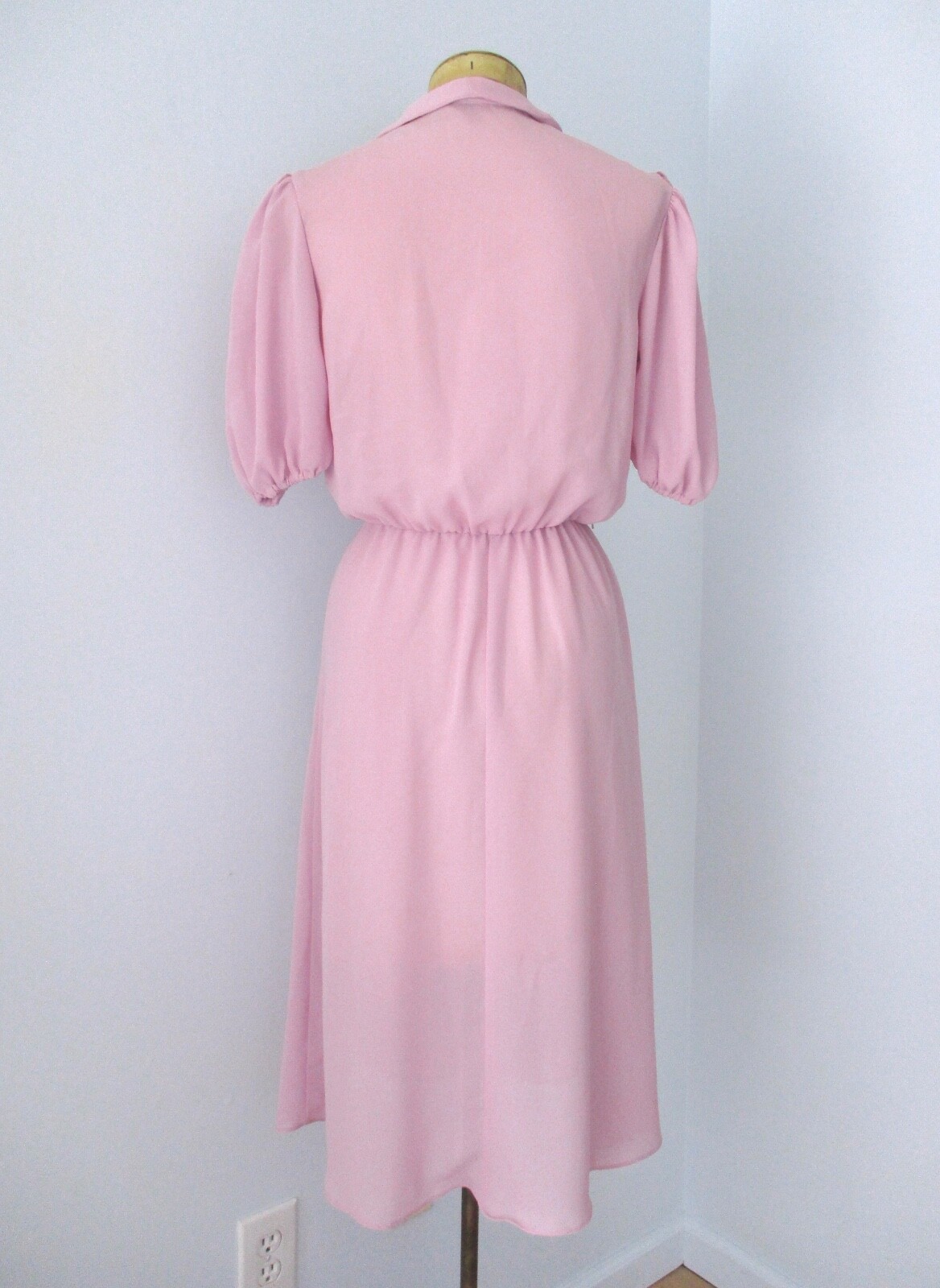 Vtg 70s Lilac Purple Sheer Poly Chiffon Shirtwaist Secretary Dress Puff Sleeve 8