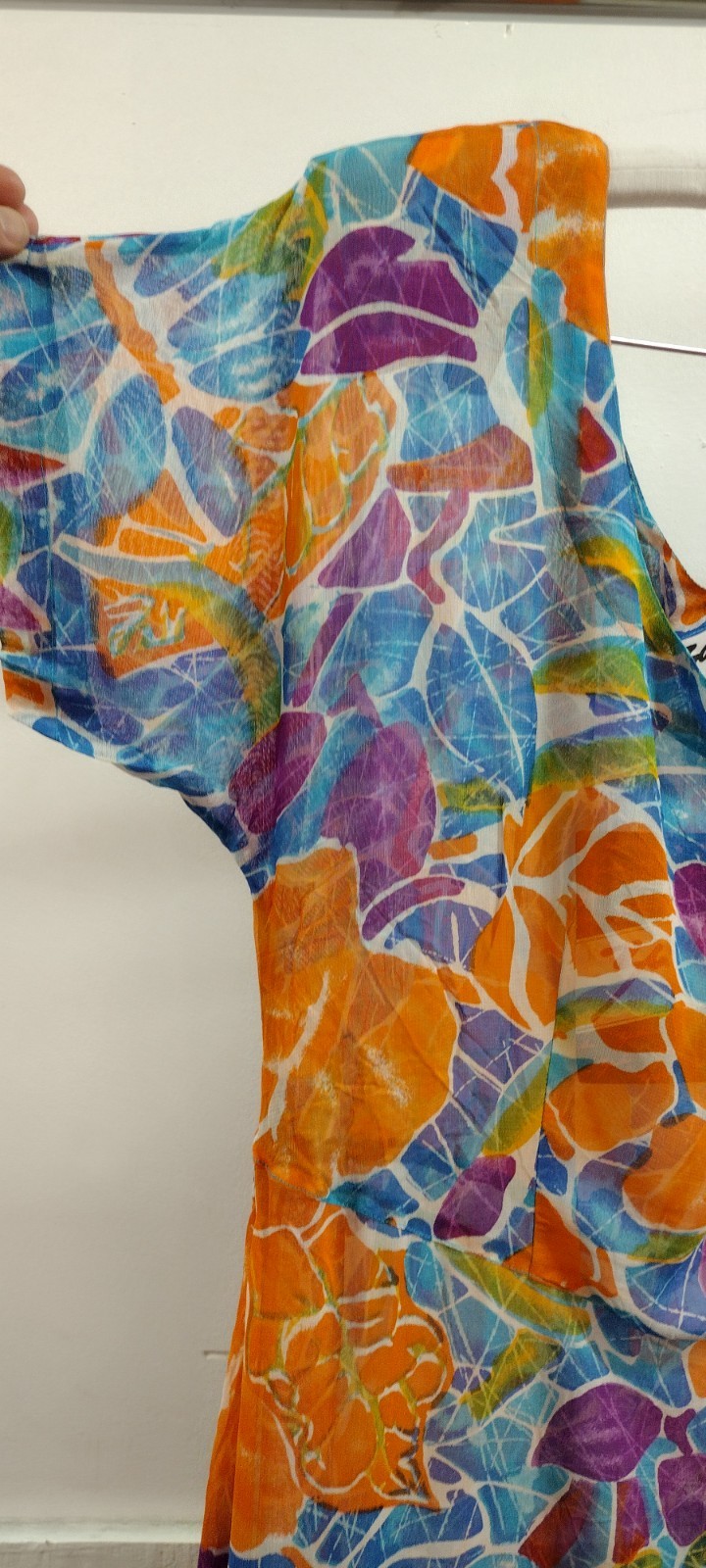 Vintage Sheer Midi Orange Dress Blue Rayon Sundress Sleeve Flowy S/M New 90s Tag