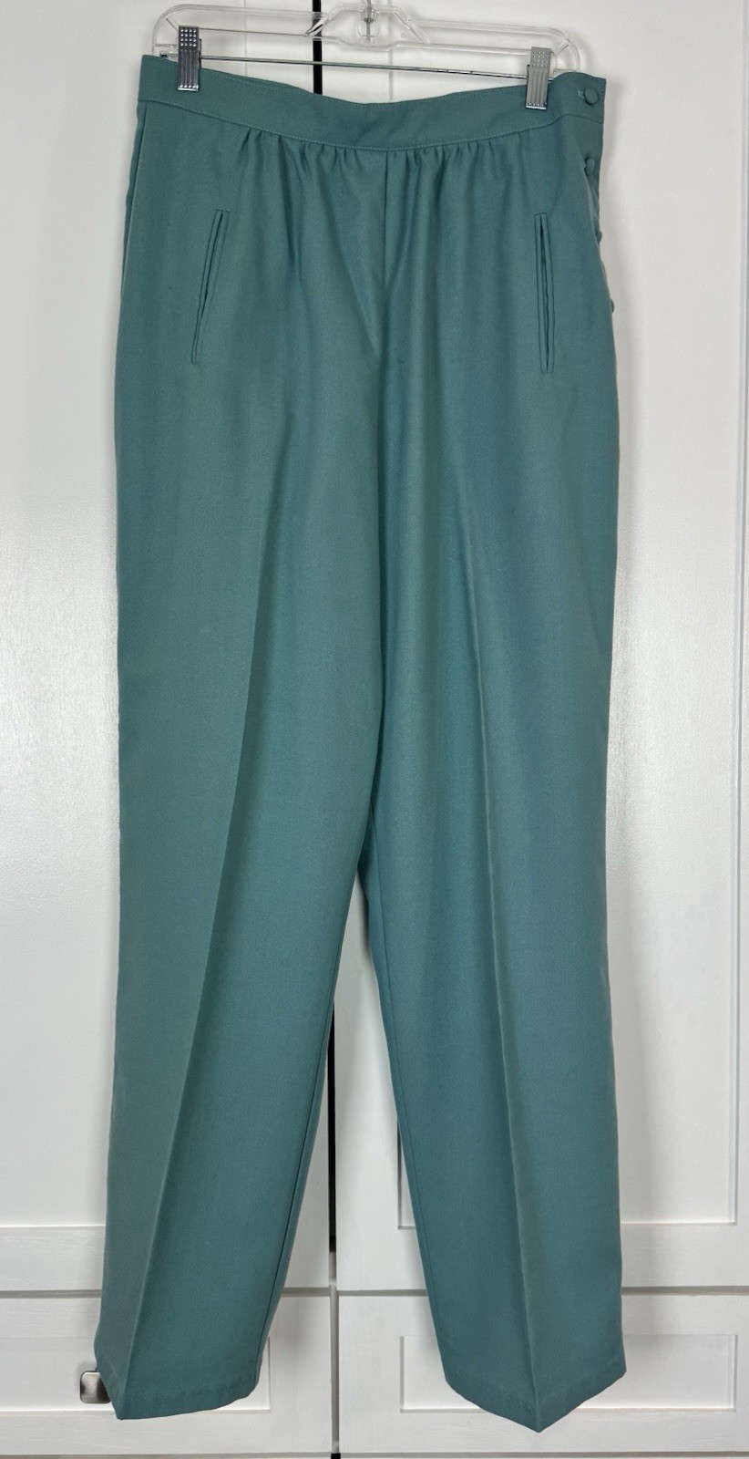 Vintage 80s Women’s Cos Cob Pants Teal High Rise Polyester Wool Crepe sz 16