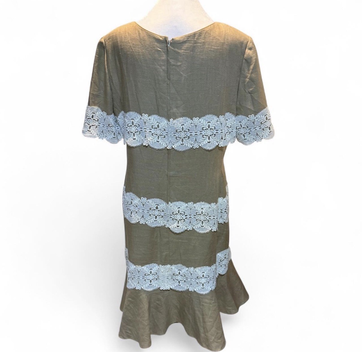 Vintage William Pearson Linen Lace Midi Dress Size 12 Made in USA