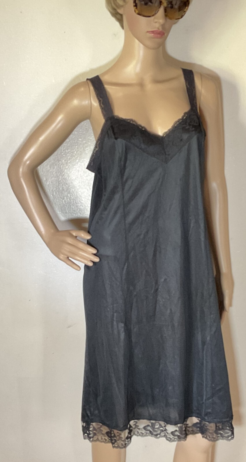 Vintage Ink Black w/Lace Trim Full Slip by First Love Made in the USA Size 38