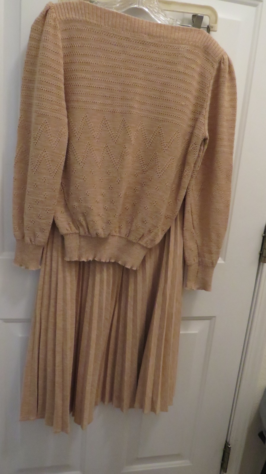 Skirt and Sweater Set, Woman, Vintage, 1983, Size 8, Pleated Skirt, Beige