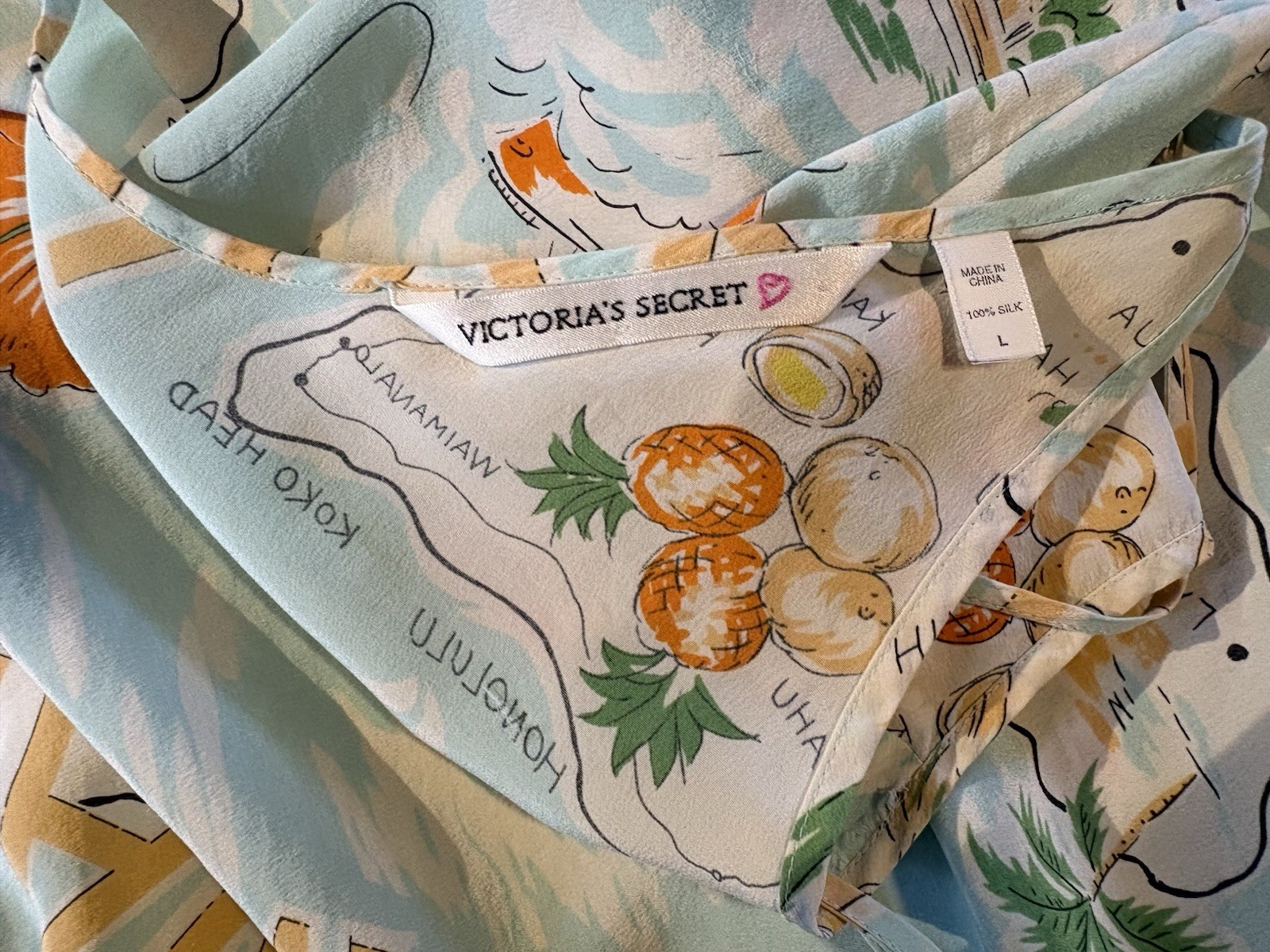 Vintage 90s Victorias Secret Silk Hawaiian Honeymoon Series Slip Dress Pin Up L