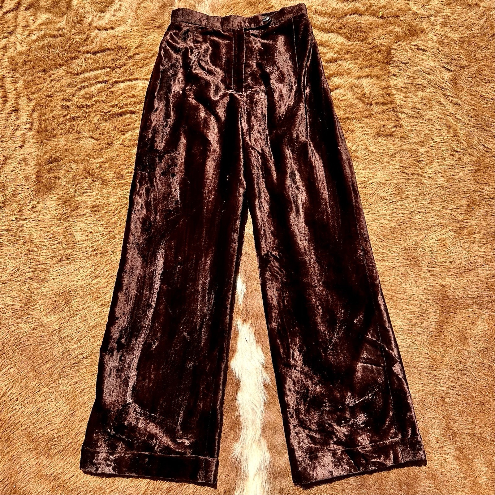 Vintage Brown Velvet High Waist Trouser Plants Flare Designer 26 x 27 G Core HTF