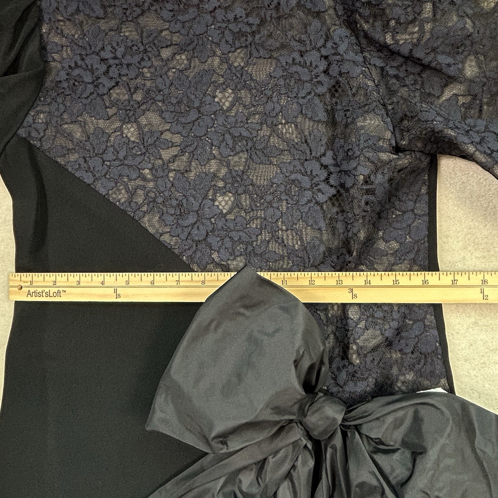 VTG 70s Mollie Parnis Studio Midi Dress Dead Stock Long Sleeve Black Lace Bow 8