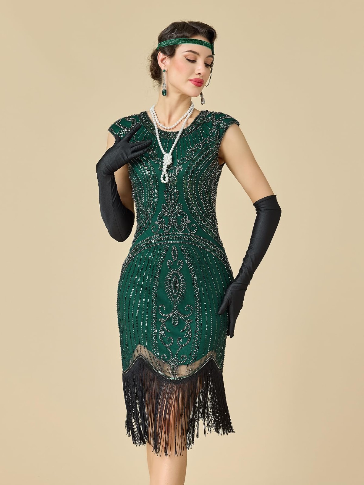 1920s Women’s Flapper Dress Great Gatsby Sequin Fringed Roaring 20s Cocktail Out