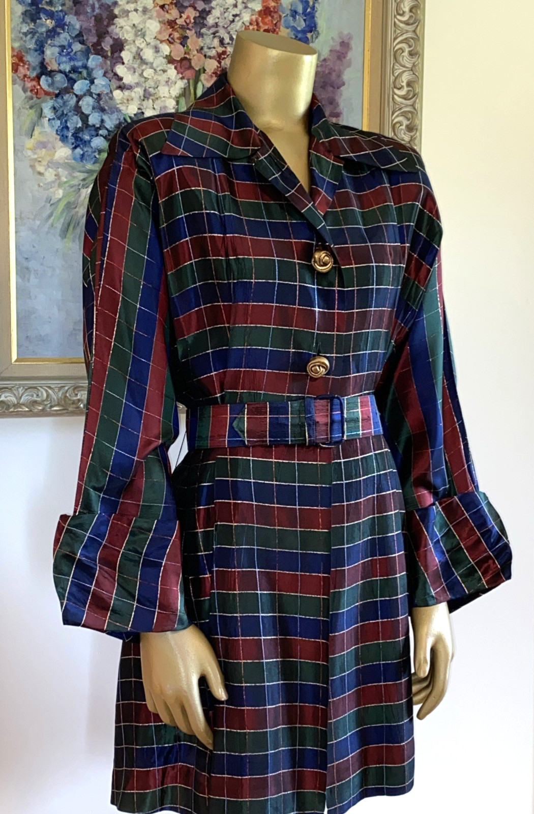 Vintage 40’s 50’s KAMORE Iridescent Taffeta Glam Hostess Jacket L Top Pockets