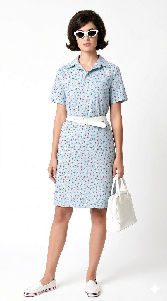 Vintage 60s The Vested Gentress Nautical Sailboat Print Shirt Dress Size 16