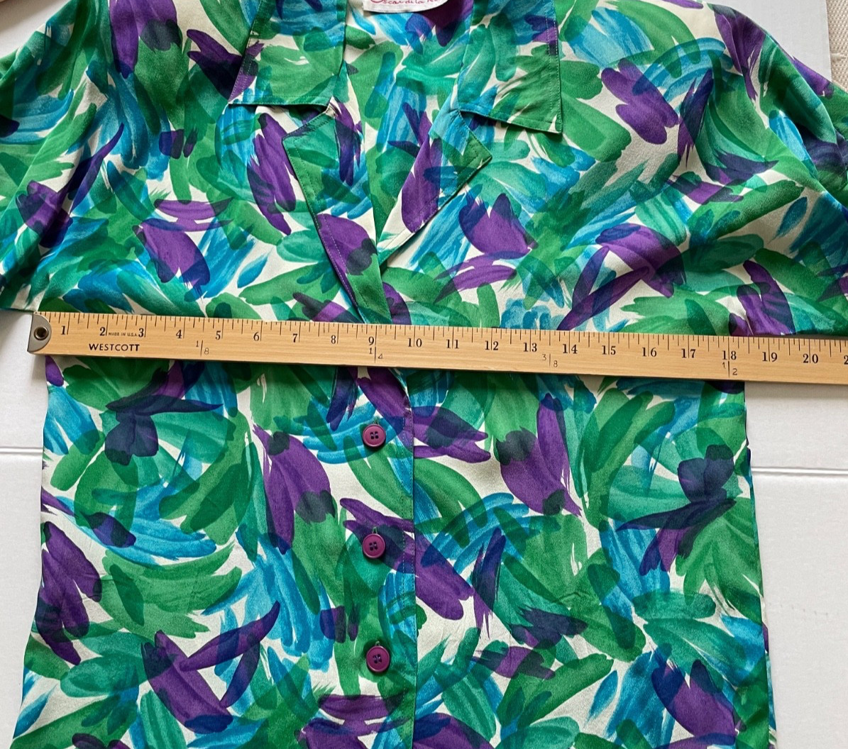 Vintage Miss O Oscar de la Renta Silk Blouse and Skirt Size 4 Pockets Floral