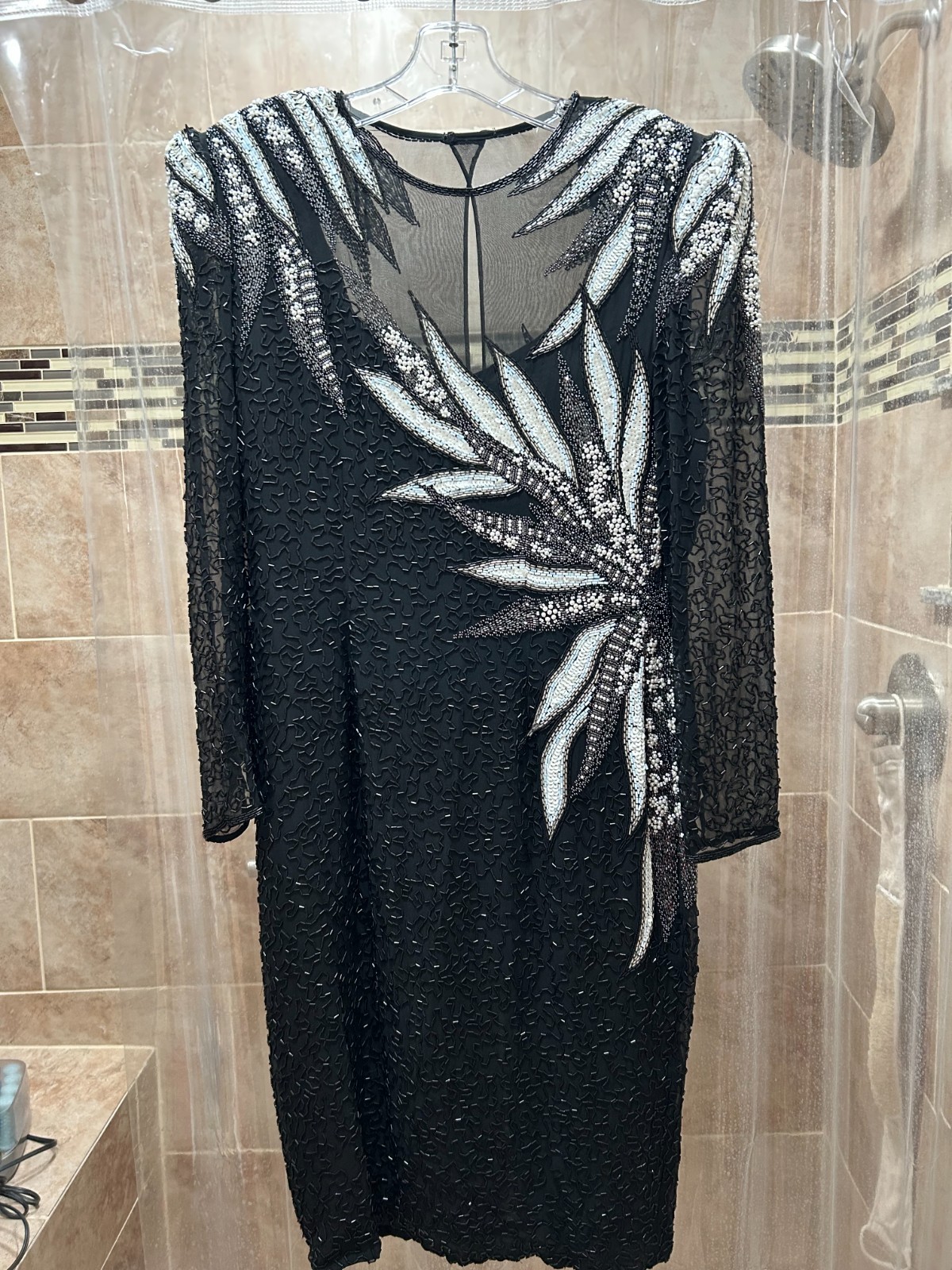 1990S A. J. BARI EMBELLISHED BEADED, SEQUIN EVENINGWEAR BLACK DRESS SIZE 10