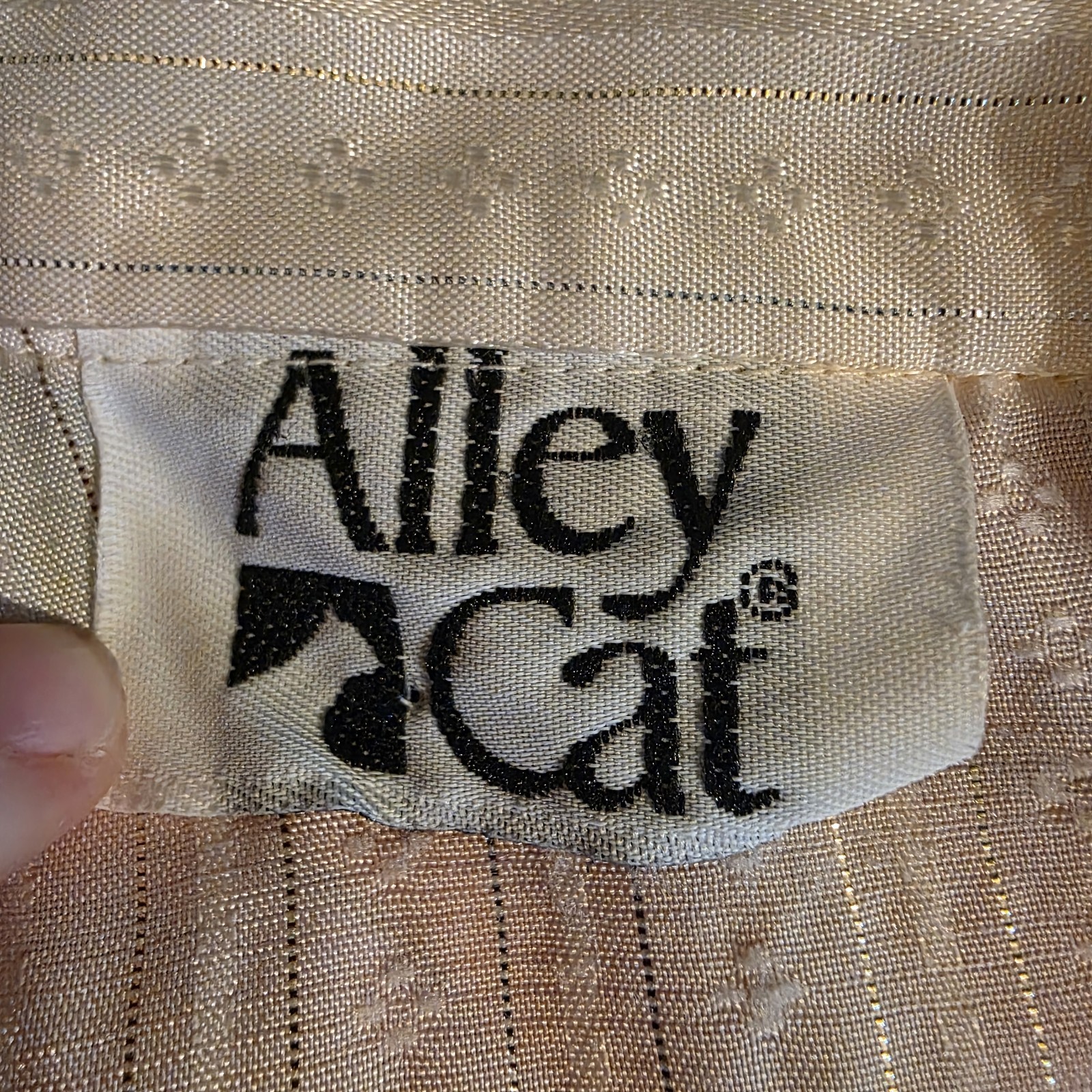 ​VTG 80s Alley Cat Metallic Stripe Blouse Poet Balloon Sleeve Shimmer Cream M L