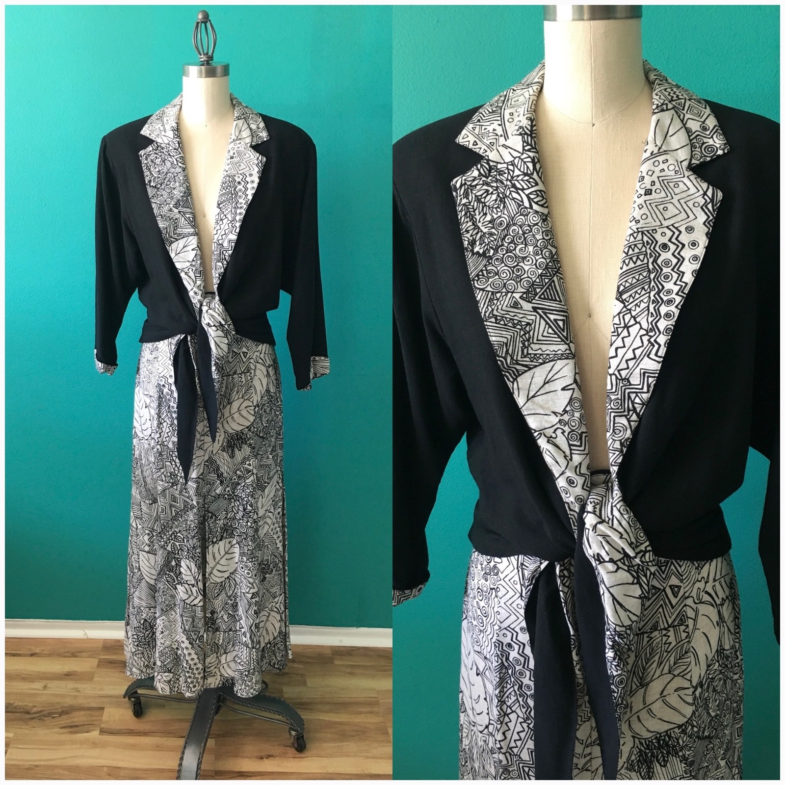 NWT Vintage 80s Platinum By Dorothy Schoelen Skirt Jacket Black White Geometric