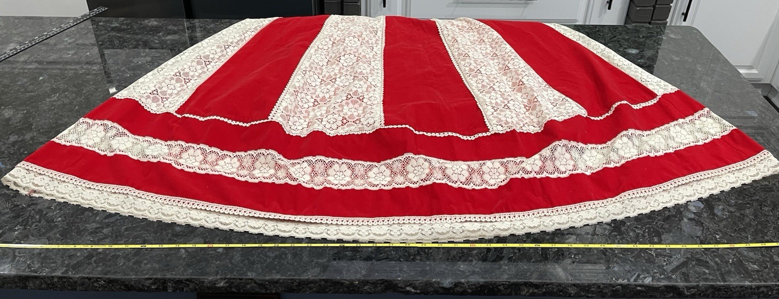 70s Red Velveteen Lace Prairie Revival Skirt Christmas Mrs. Claus Festival READ