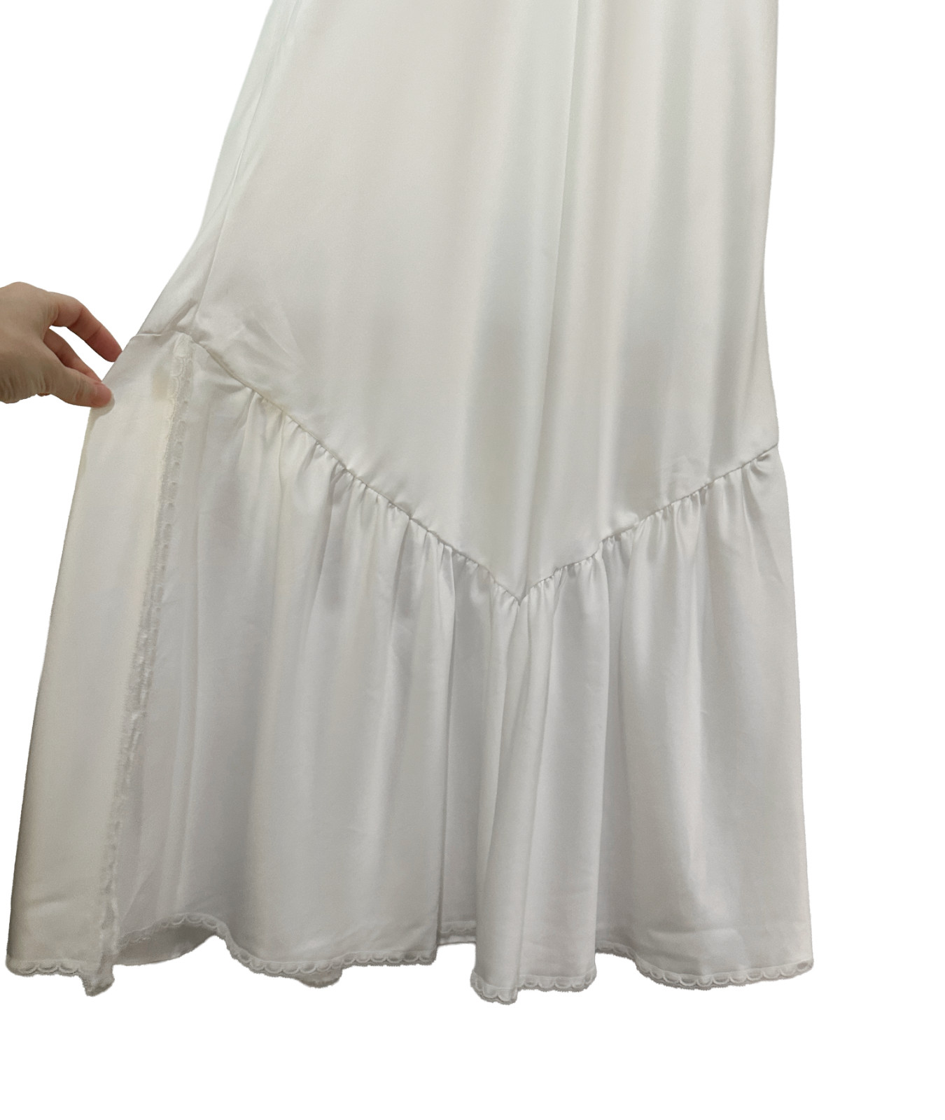Vintage 1980s Sara Beth White Satin & Lace Nightgown Maxi Slip Dress Small