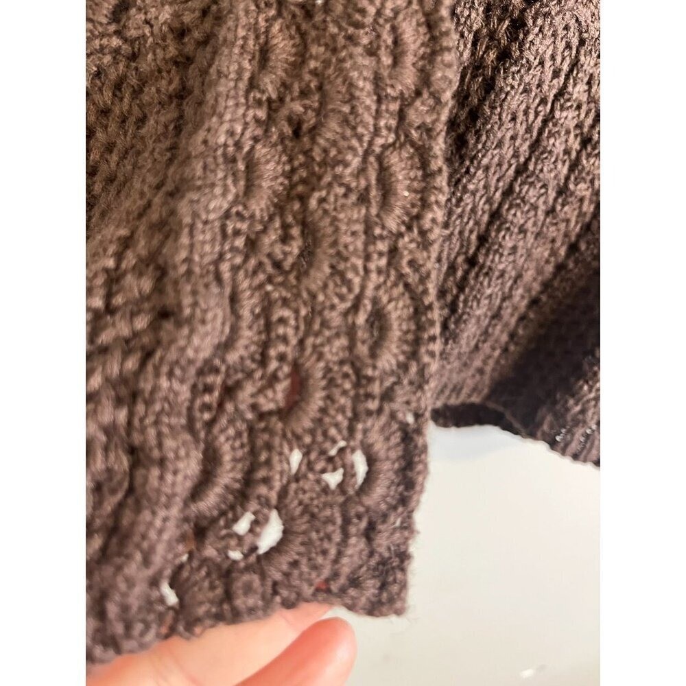 Retro Knit Sweater M Brown Floral Scalloped Classic Boho Western Hippie Indie