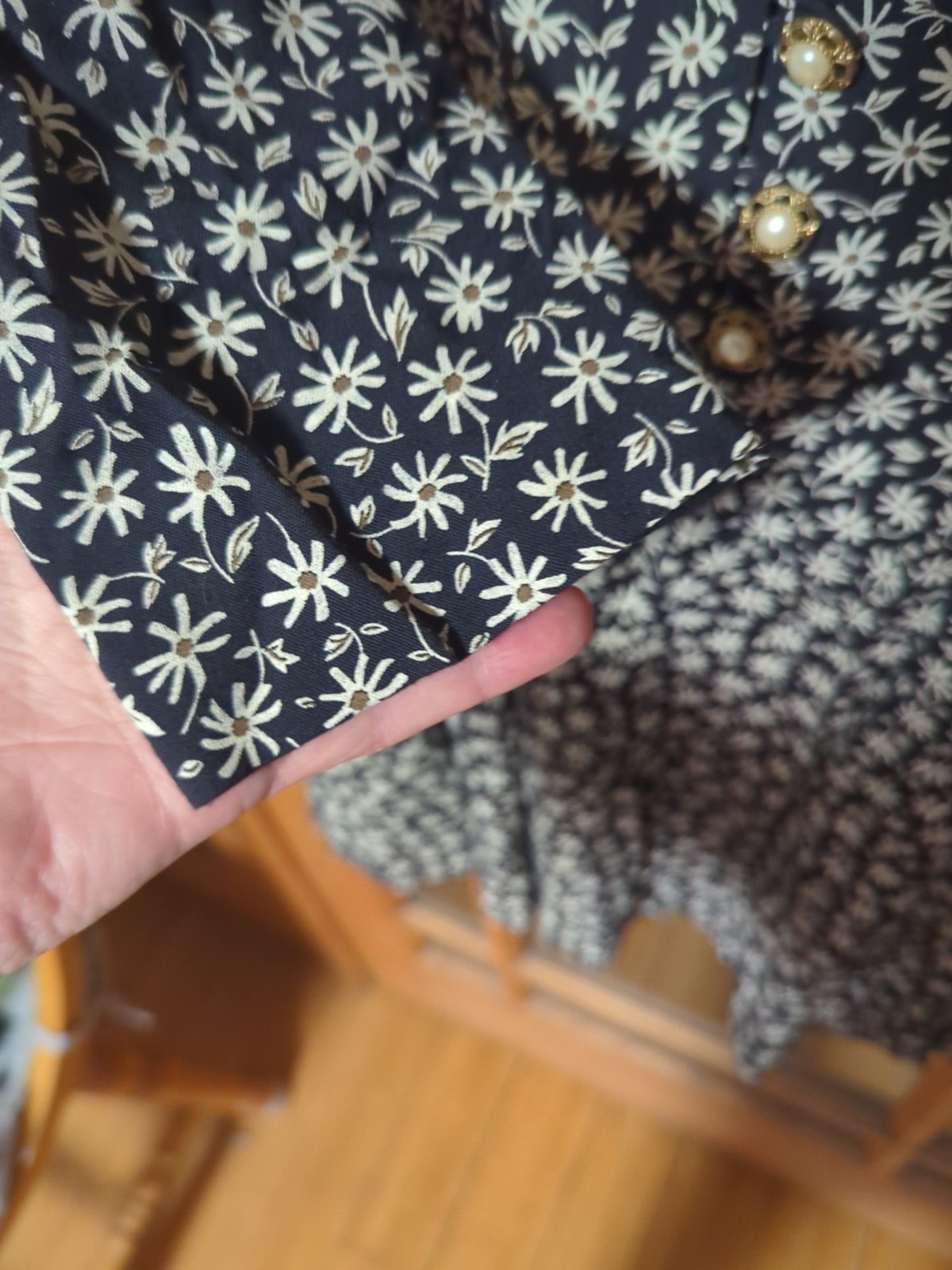 KATIE MFG Floral LSleeve Vintage 80s Dress Size 12 Made In USA Union Made NOS