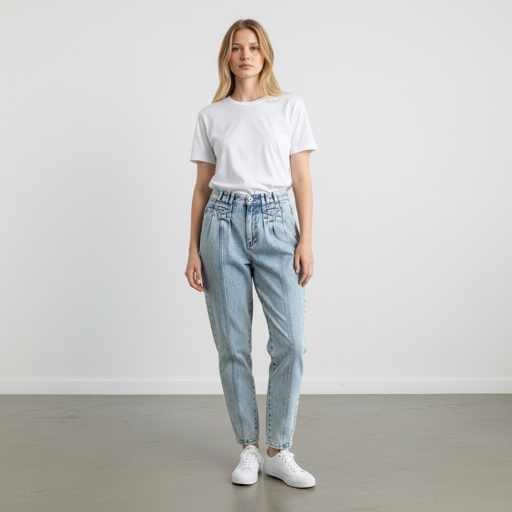 Bugle Boy Women’s 31″ Vintage Stonewash High Waist Pleated Front Peg Leg Jeans