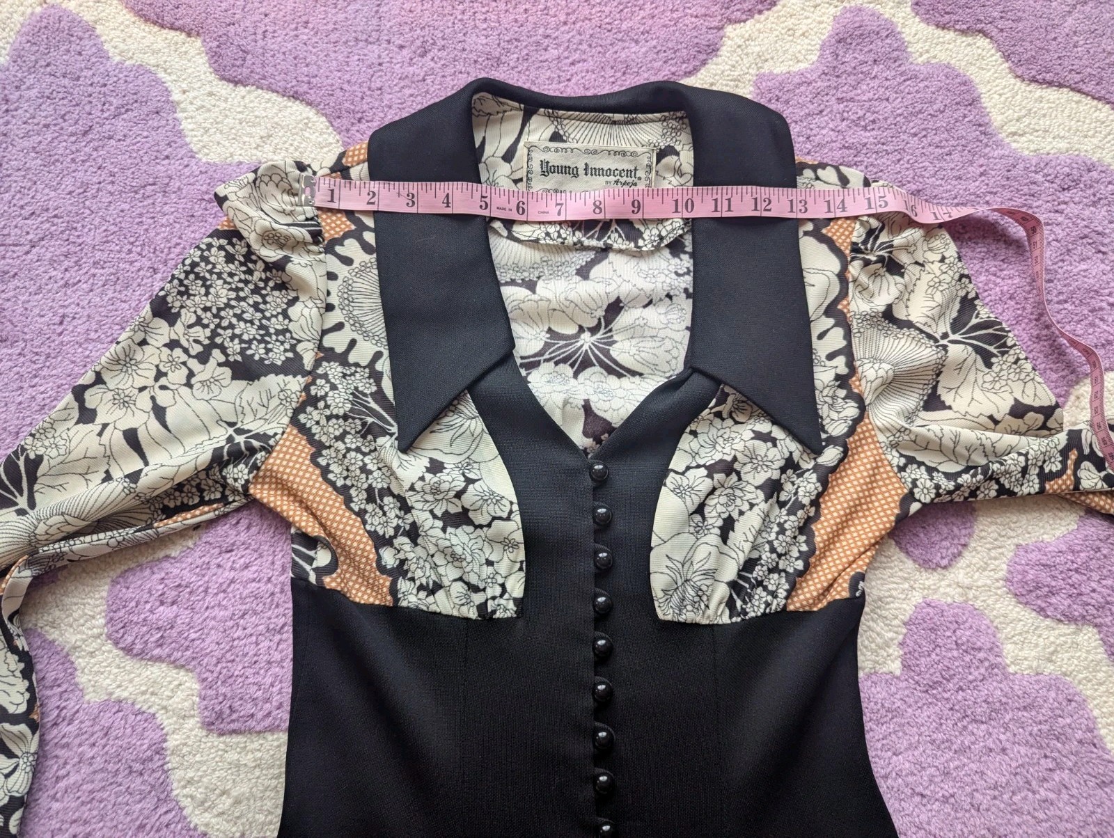 Vintage 70’s Young Innocent By Arpeja Psychedelic Black Mini Dress Size 11 Small