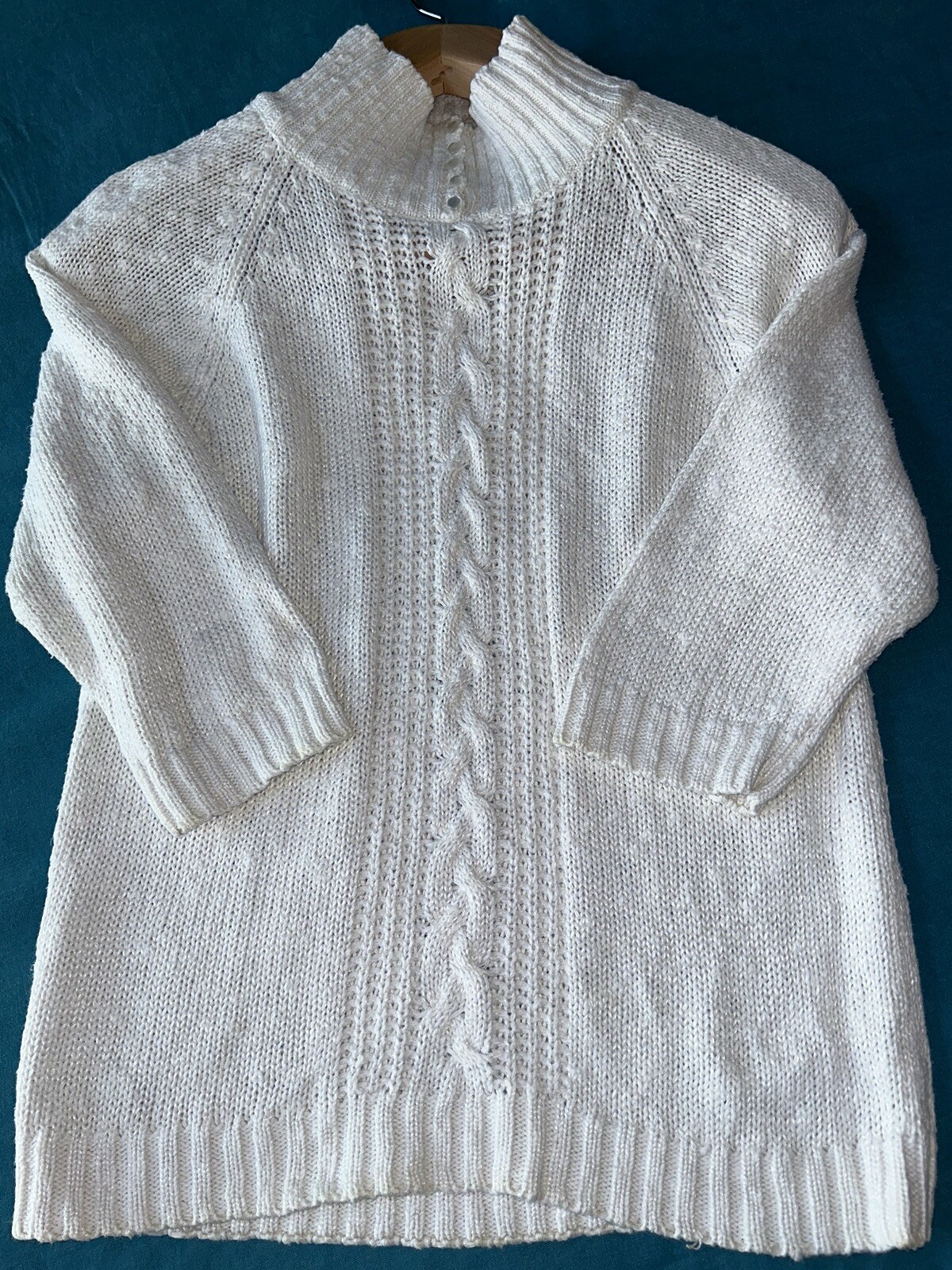 Vintage 80’s Linen Cotton Ramie Sweater SML Sport Button Collar 3/4 Sleeve S/M