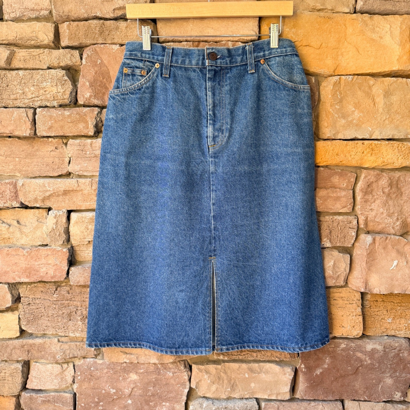 VTG Orange Tab USA Levi Strauss 15 Women’s Denim A-Line Midi Skirt Button Fly