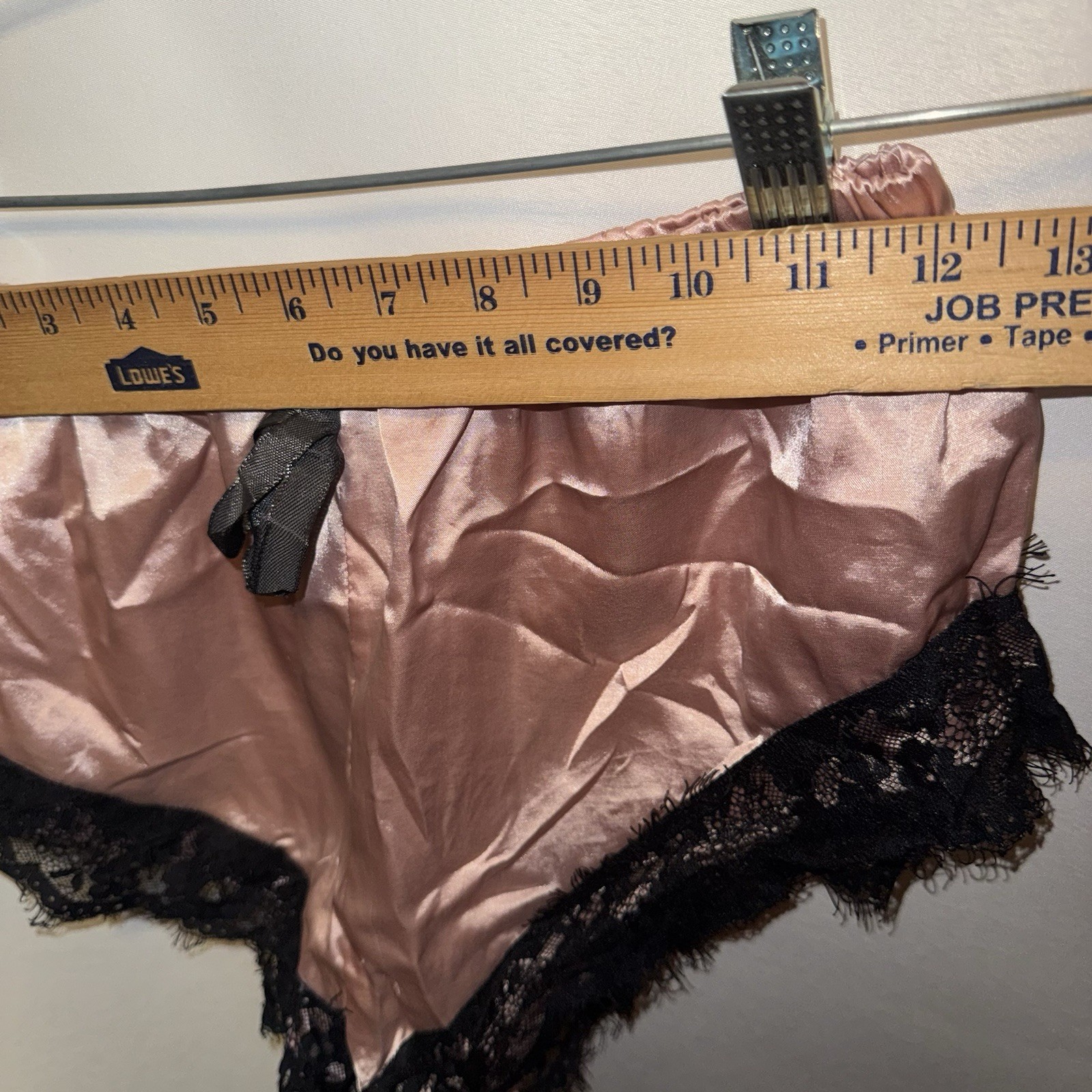 Vintage PJ Shorts Pink Black Lace Feminine Romantic Pajama Medium