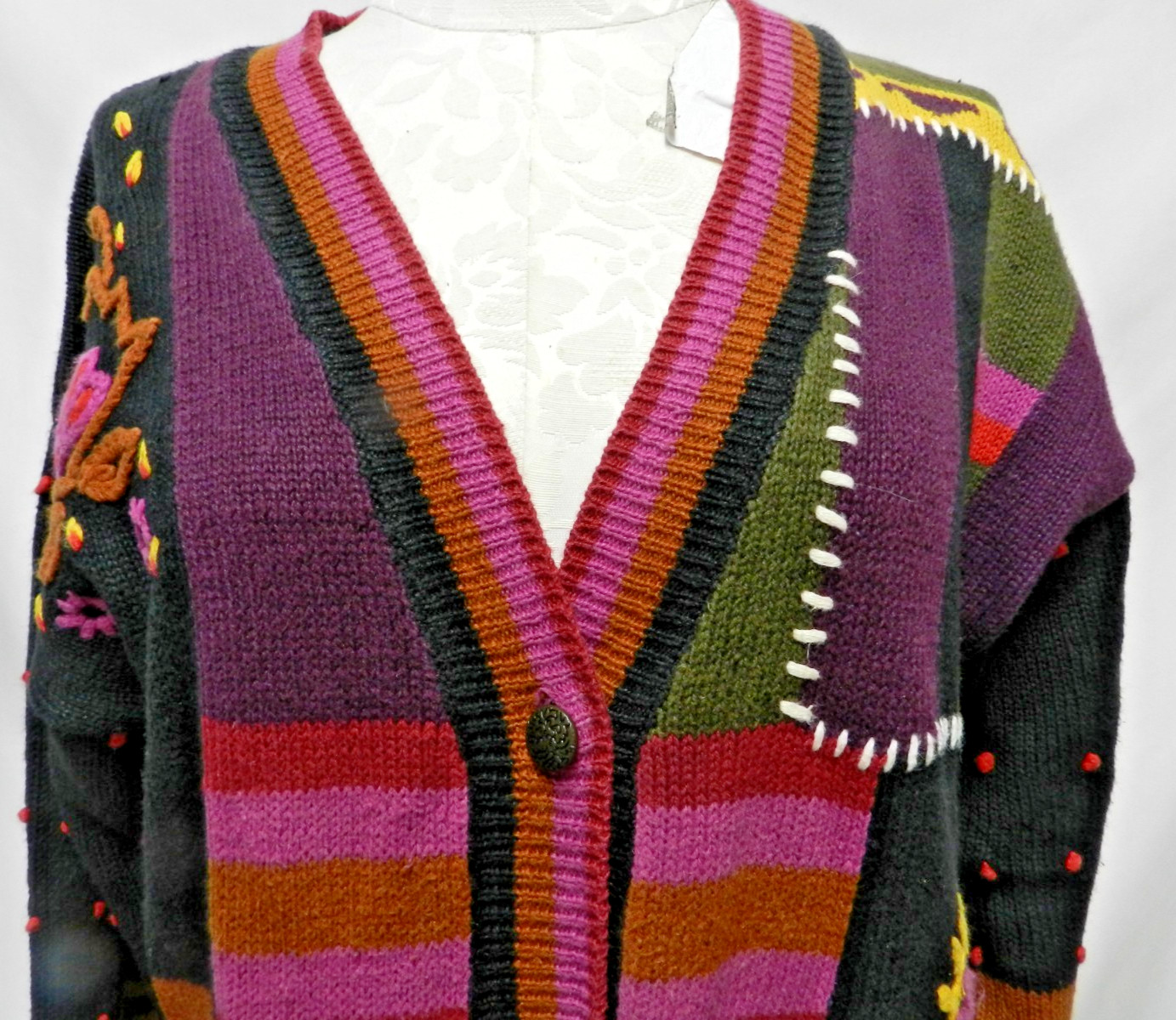 Bonnie and Bill Vintage cardigan sweater Sunflower Oversized Size Sz Medium Md M