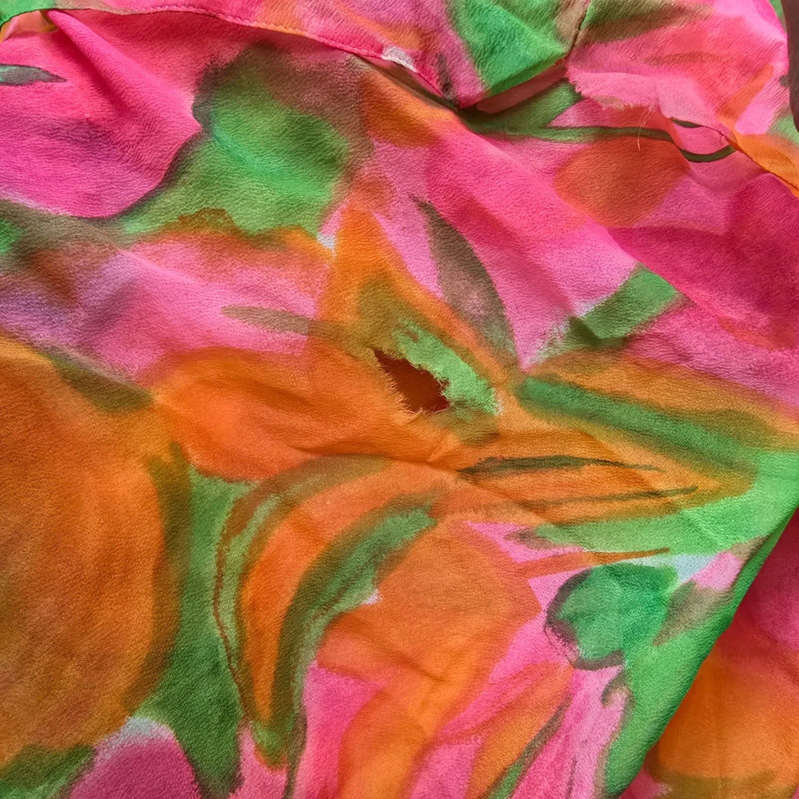 VTG 70s Georgie Keyloun Floral Caftan Dress Sheer Neon Pink Orange ILGWU READ