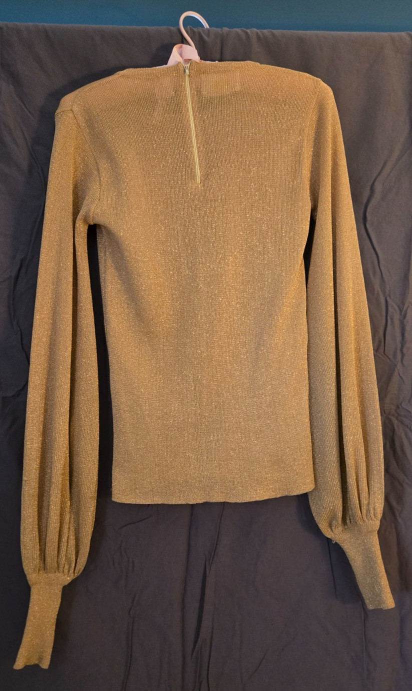 Vintage 1970s Womens Shirt Gold Top Tami Retro Bell Sleeves