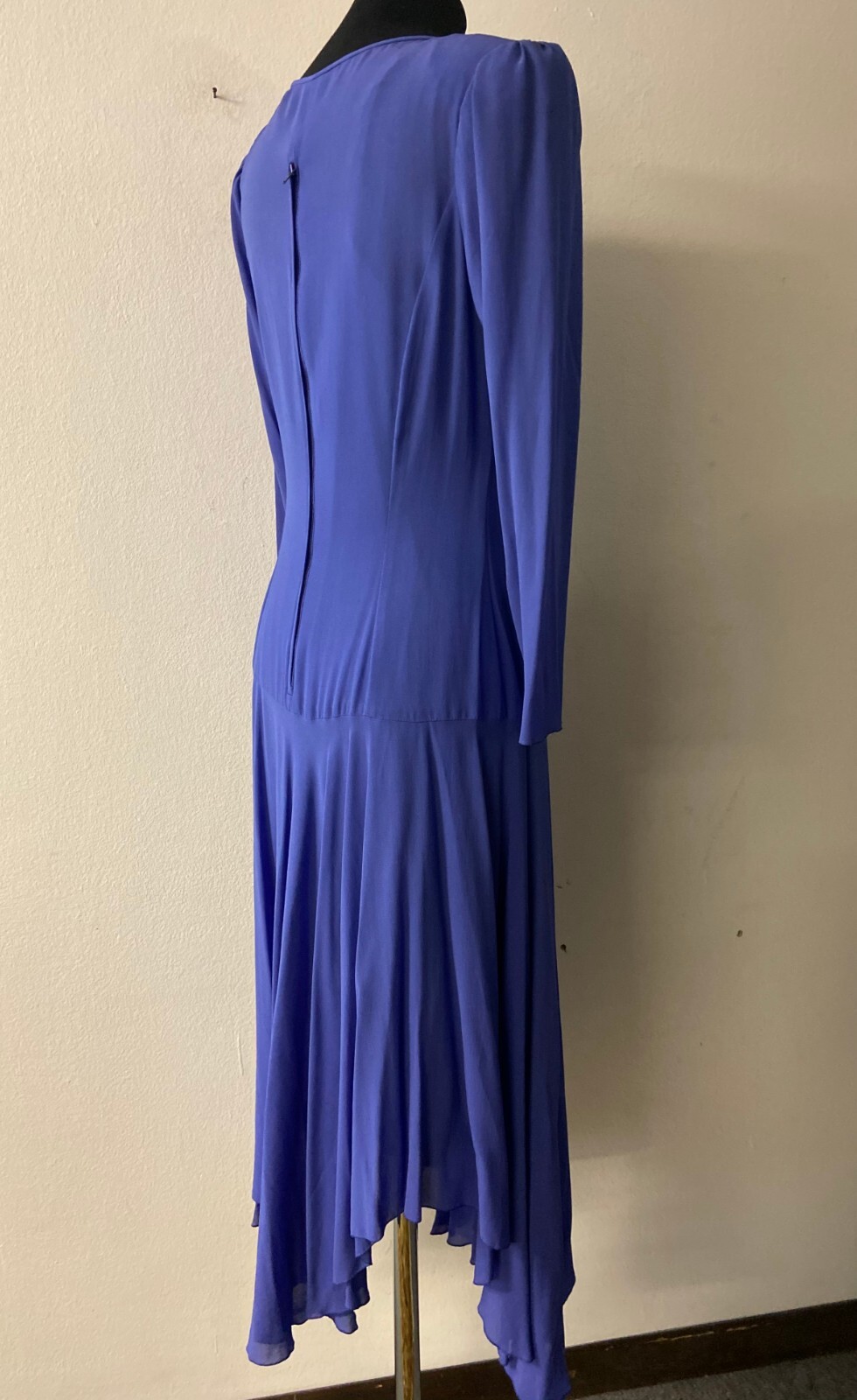Womens Vintage Blue Cocktail Dress with Full Flowing Skirt with tiered hemline
