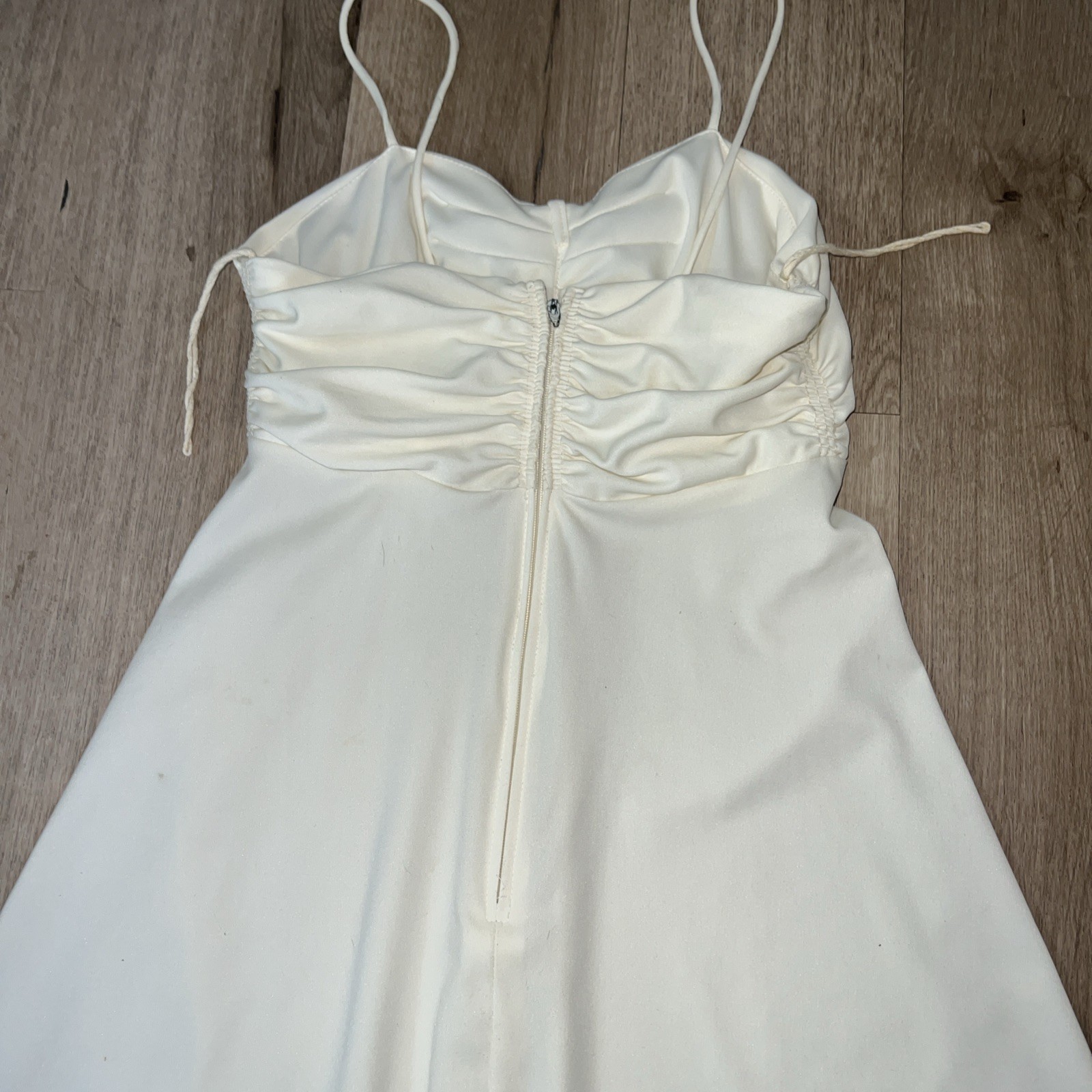 1980s Polyester Slip Dress Off White Cream Size Small S Boho Disco