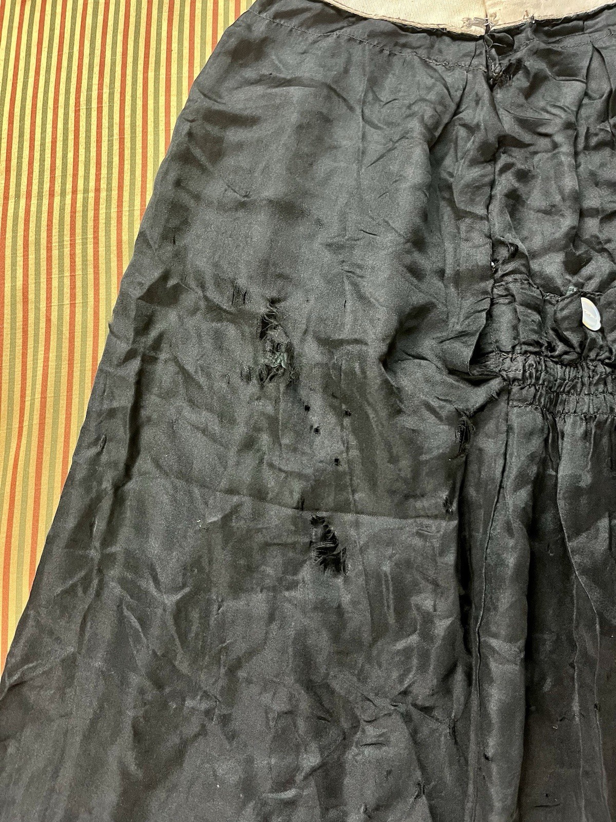 Antique Edwardian Silk Skirt Black High Waist Snap Closure As Is Fair
