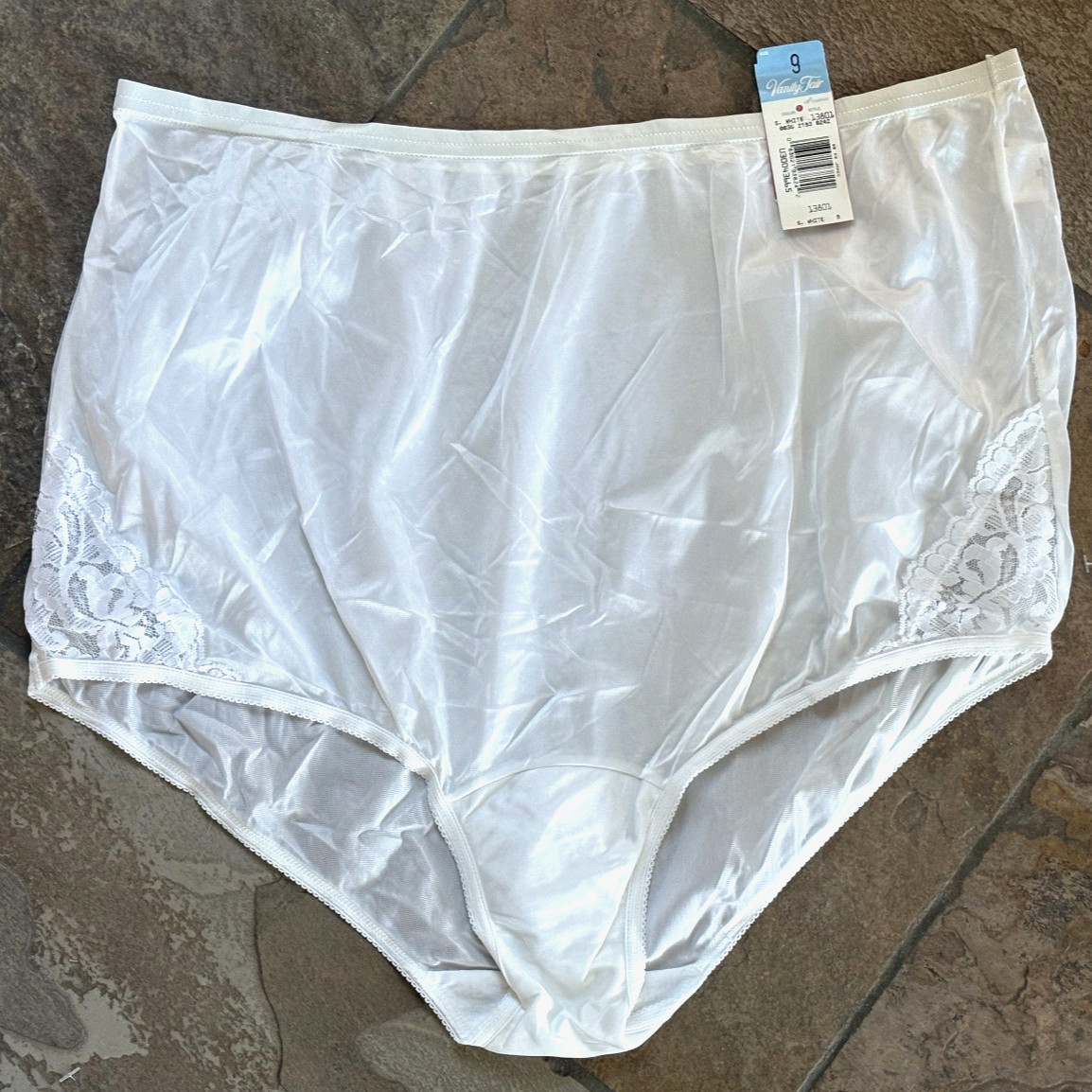 Vanity Fair 9/2XL Lace Hip White SATIN Full Brief Panties #13801 Vintage NWT