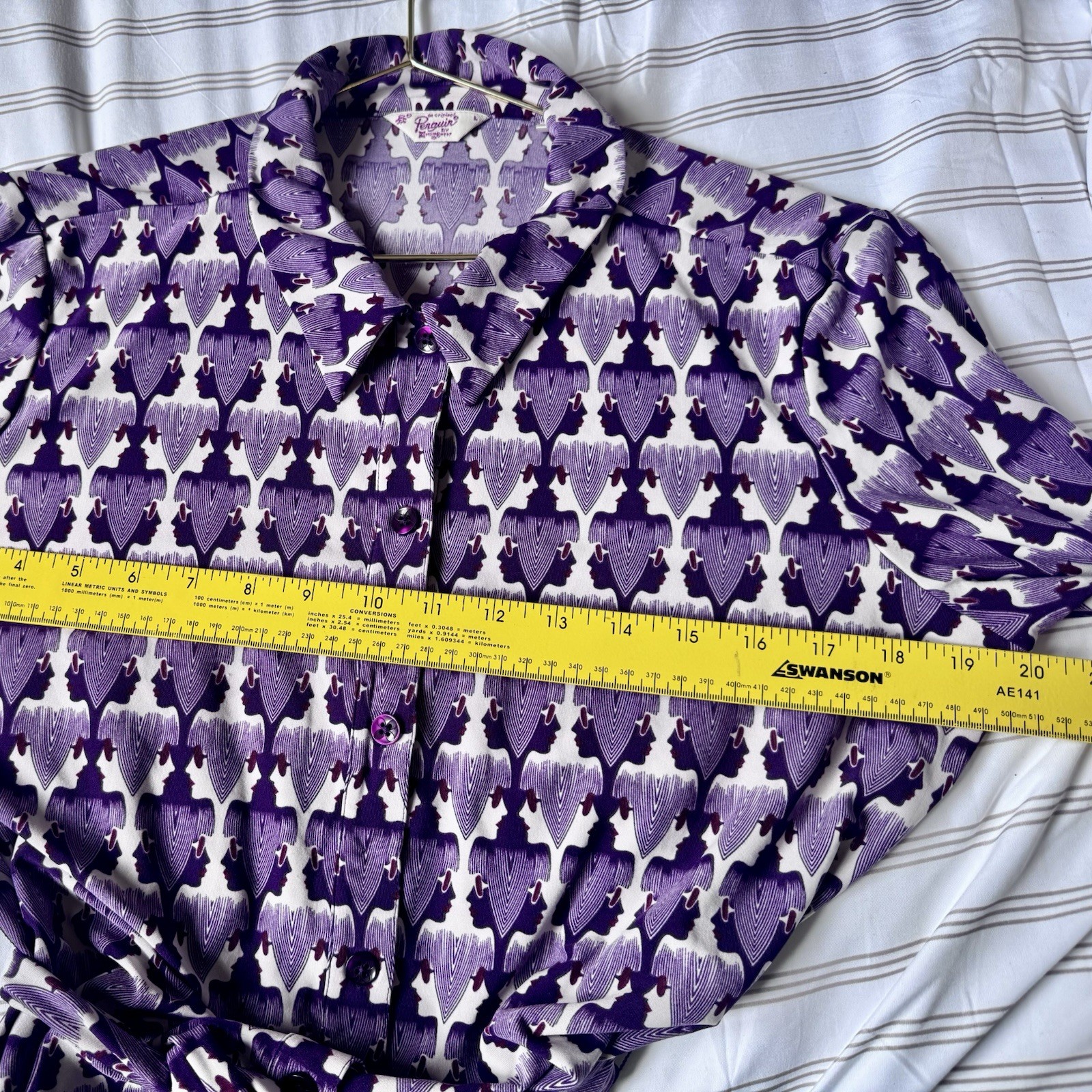 Vintage Shirt Dress Original Penguin by Munsingwear Purple & White Mod Print