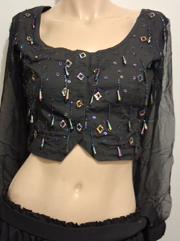 Vintage 90s Joujou Beaded Sheer Sleeve Crop Top Festival Fairycore Y2K Small