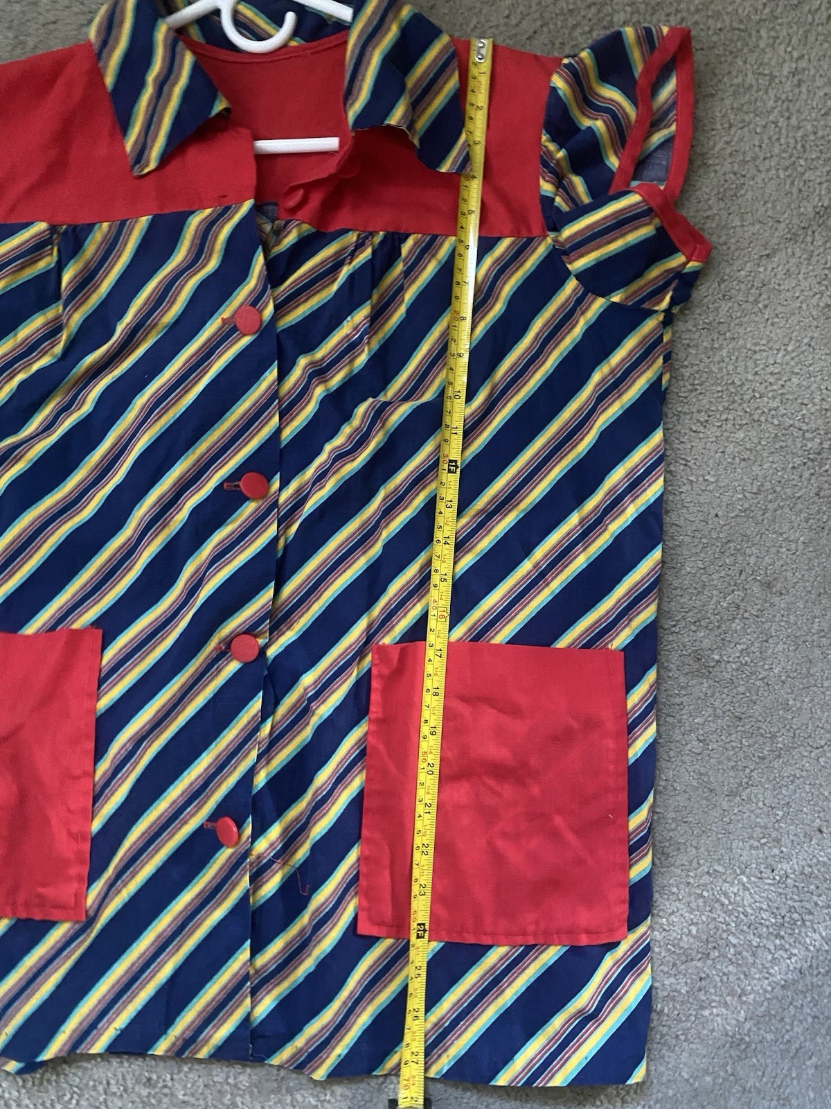 VTG Handmade Retro 60 70s Womens Short Sl Blouse XL-2XL Collar Buttons Pockets