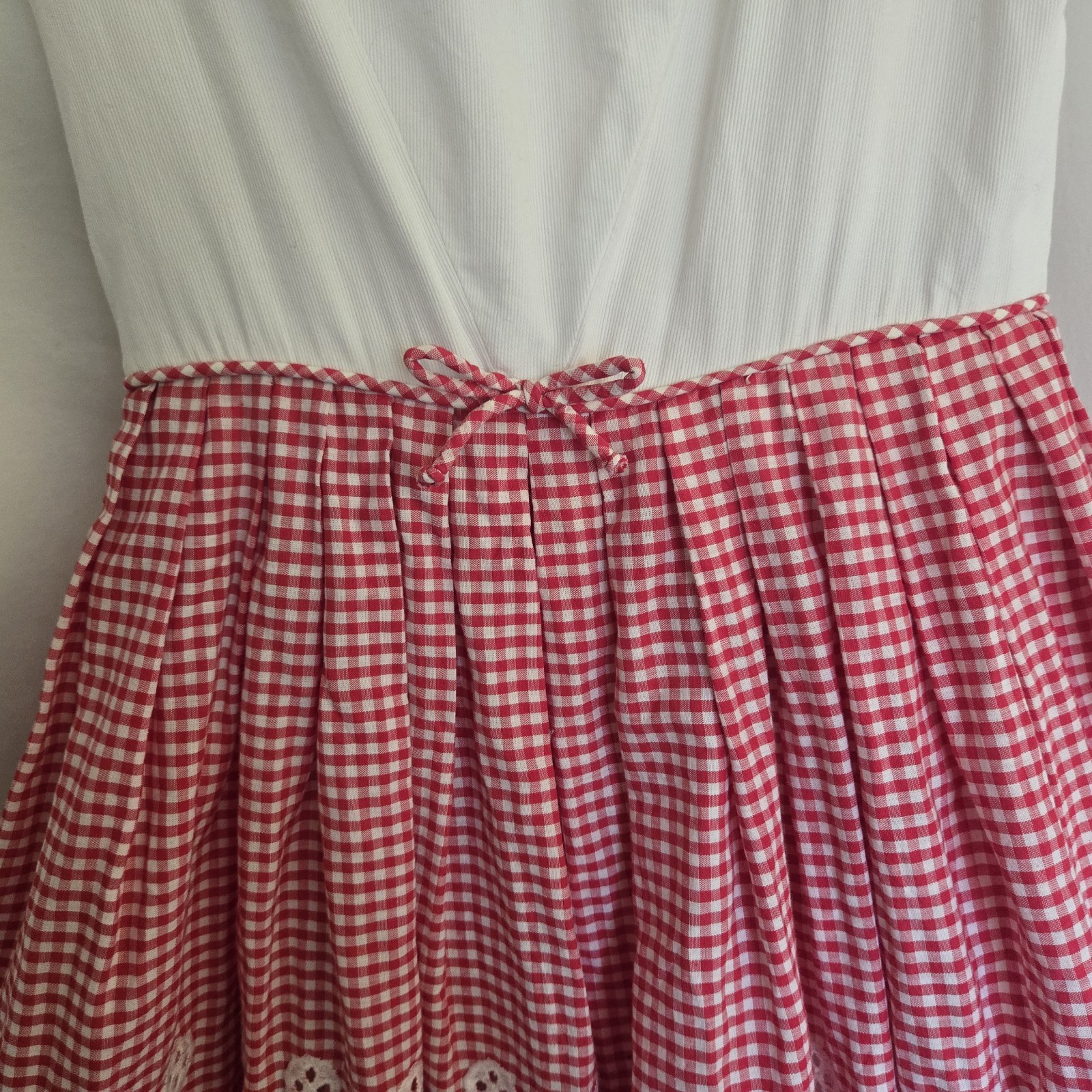 Vtg Summer Fit Flare Red Gingham Junior House Dress Sz 32 Bust Cotton Knee Lngth