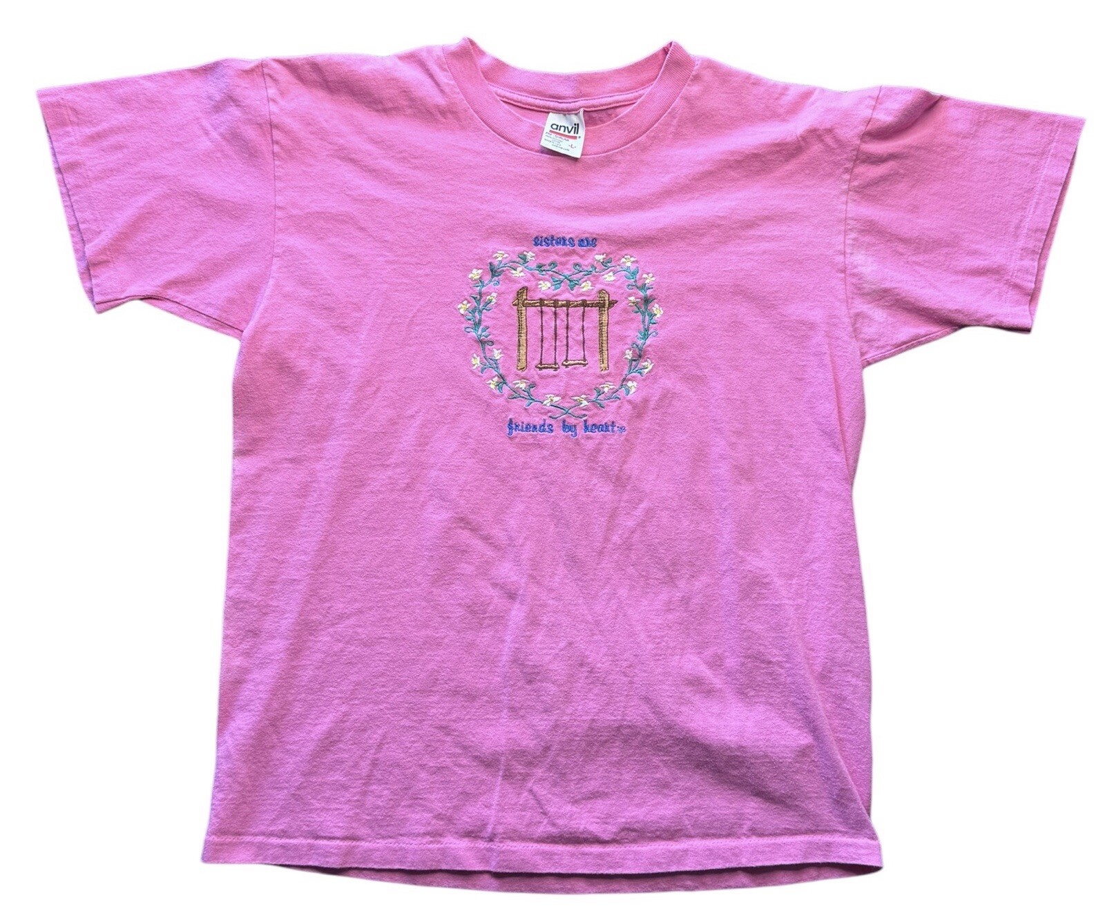 Vintage 90’s Sisters Are Friends By Heart Cute T-Shirt Pink Single Stitch Large