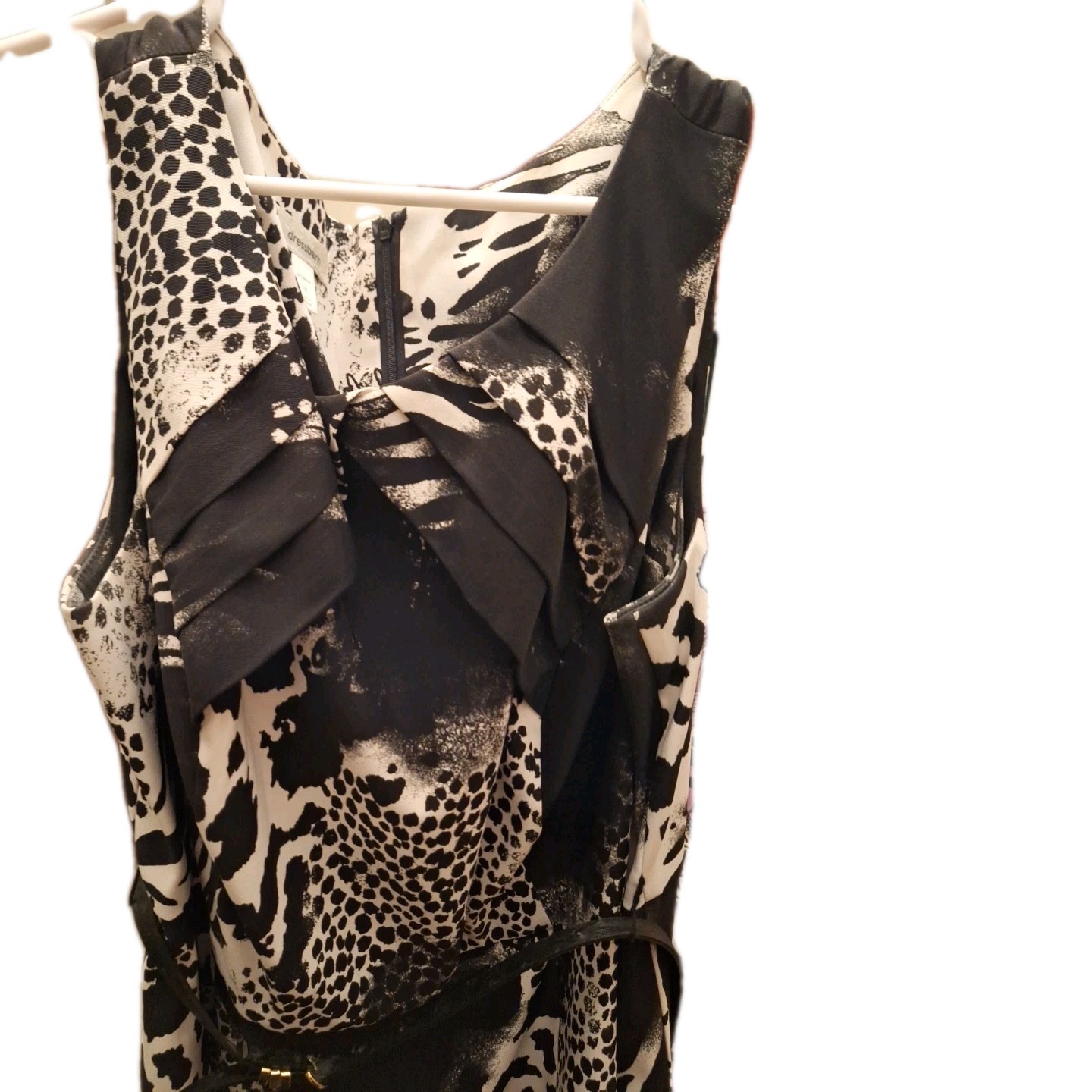 Dressbarn Sz18 Vintage Black n White Print Summer Sleeveless Dress With Belt