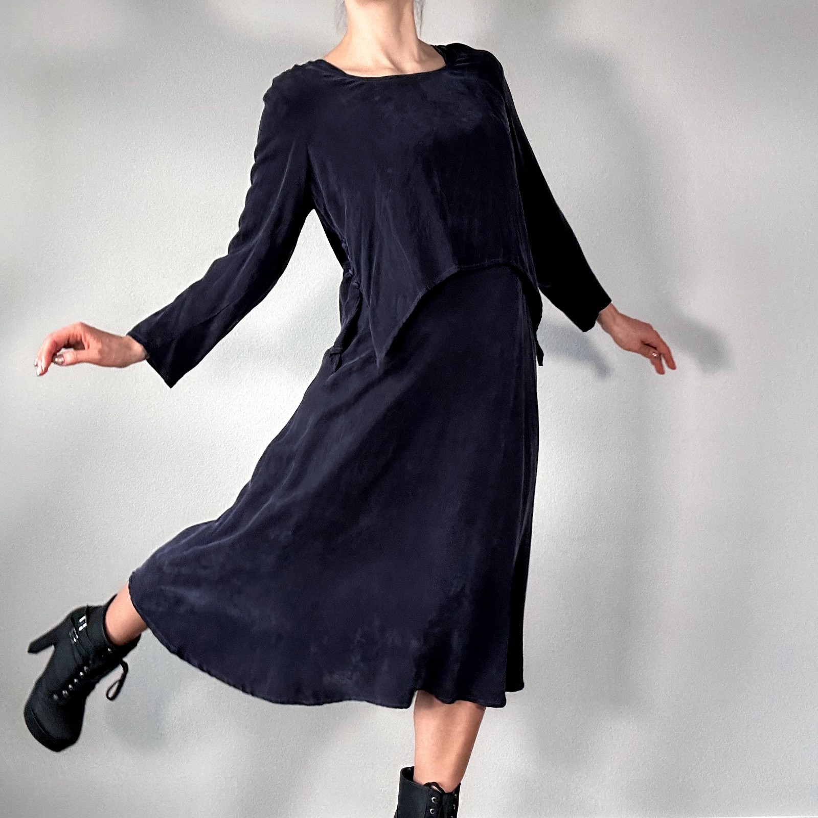 Vintage Rabbit Design Brushed Rayon Blue Dress with Over Top Size 4
