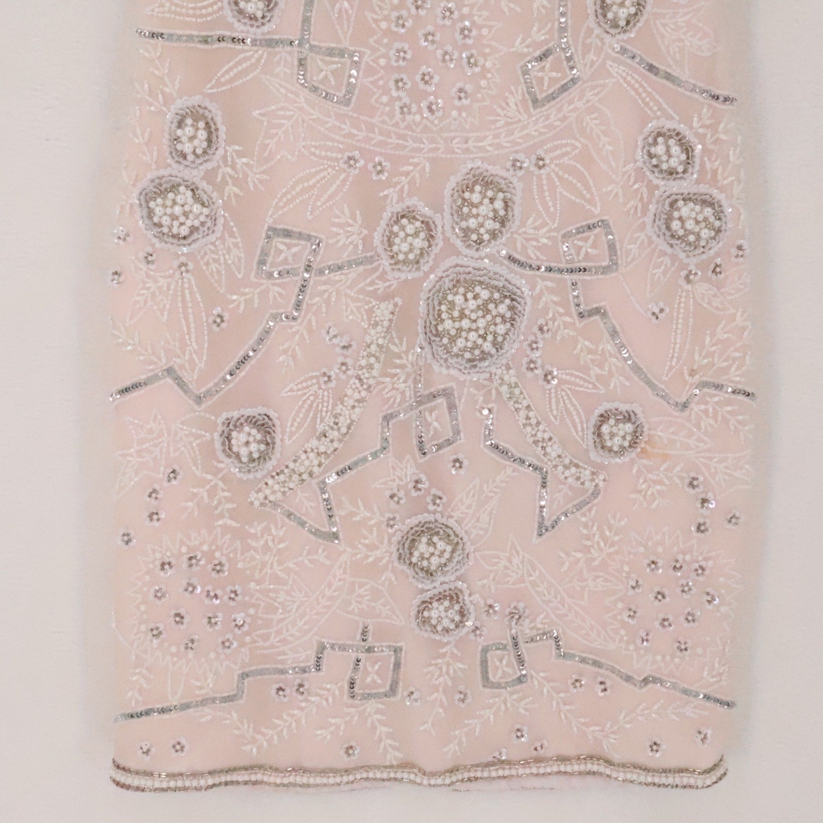 Laurence Kazar Vintage 90s Beaded Silk Cocktail Dress Womens Size PM Blush Pink