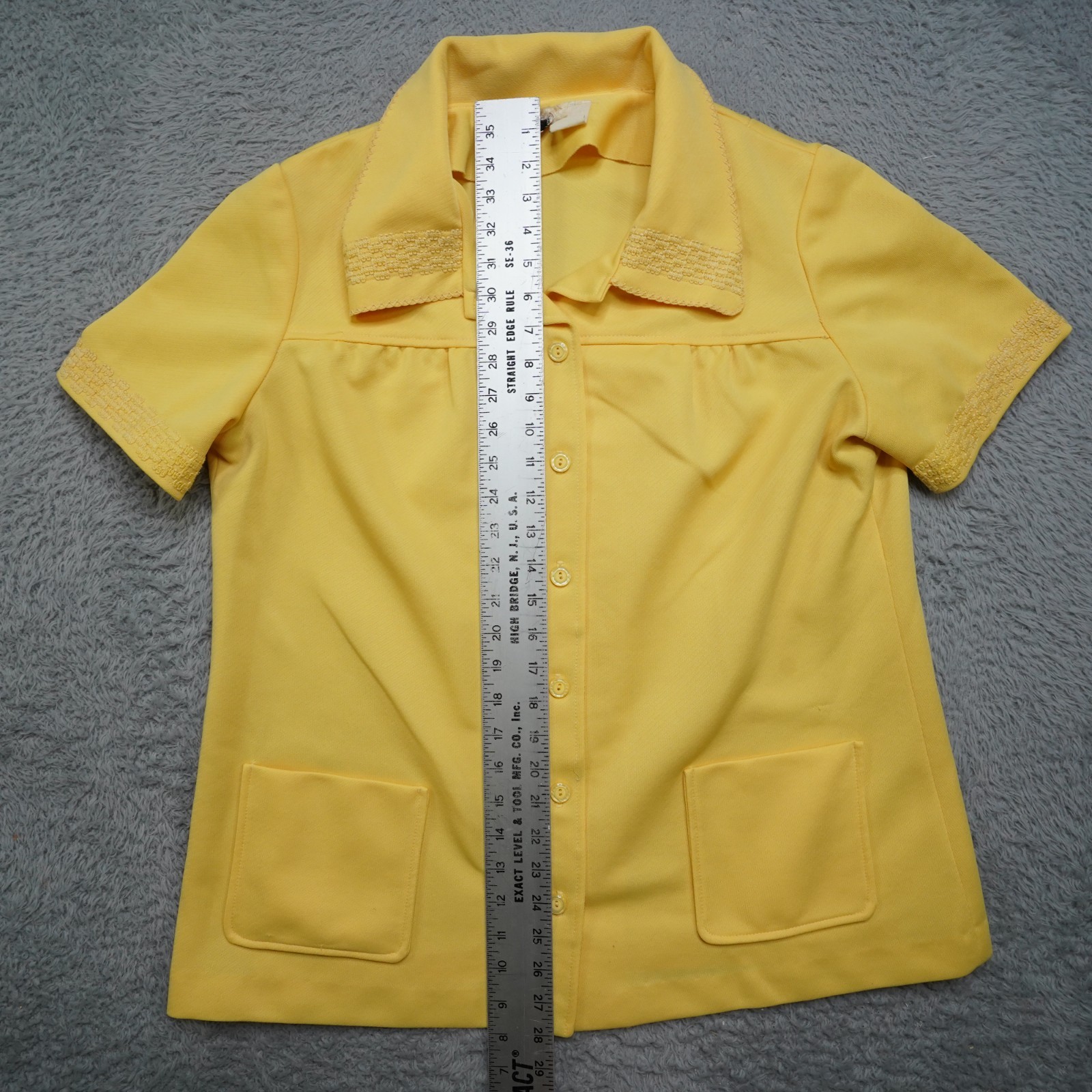 Vintage 60s Blouse Womens L Yellow Button Shirt Short Sleeve Marty Gutmacher