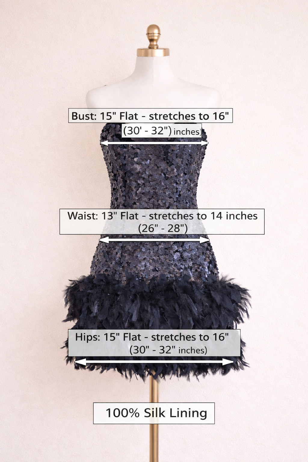 VTG 80s John Charles Strapless Sequin Feather Flapper Dress US 6 Gatsby
