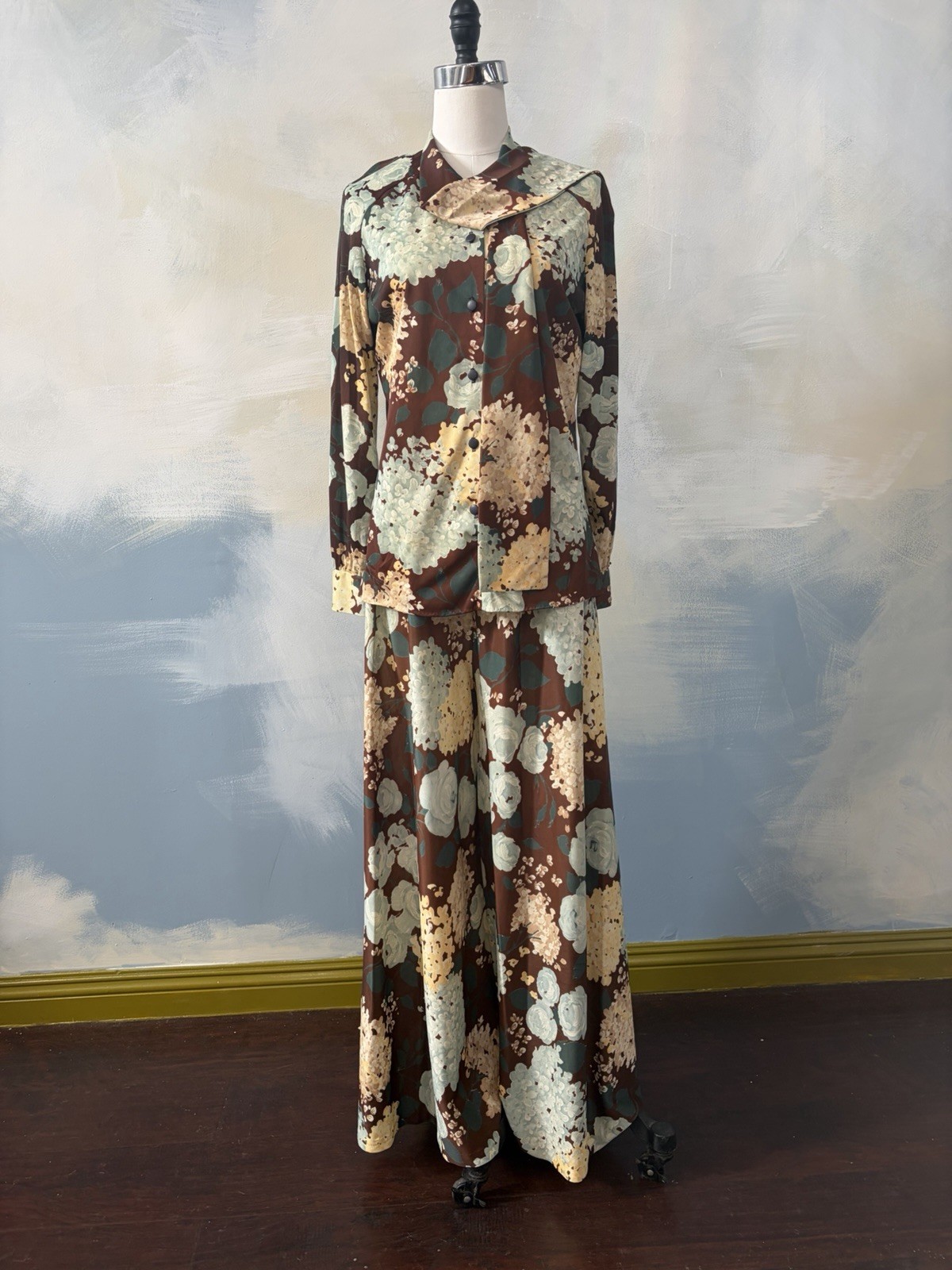 Vintage 70s Floral Palazzo Pantsuit Matching Set by B.Altman & Co. – Size L