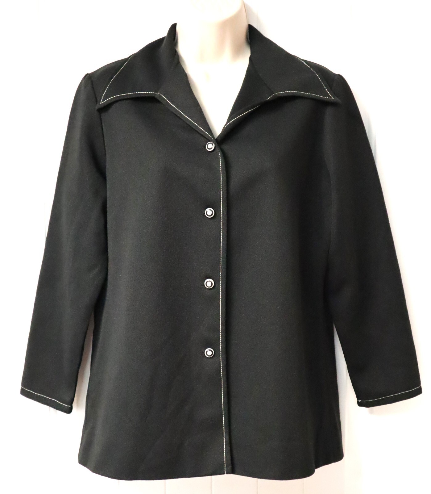 Vintage womens V neck semi sheer black shirt blouse size L (check measurements)