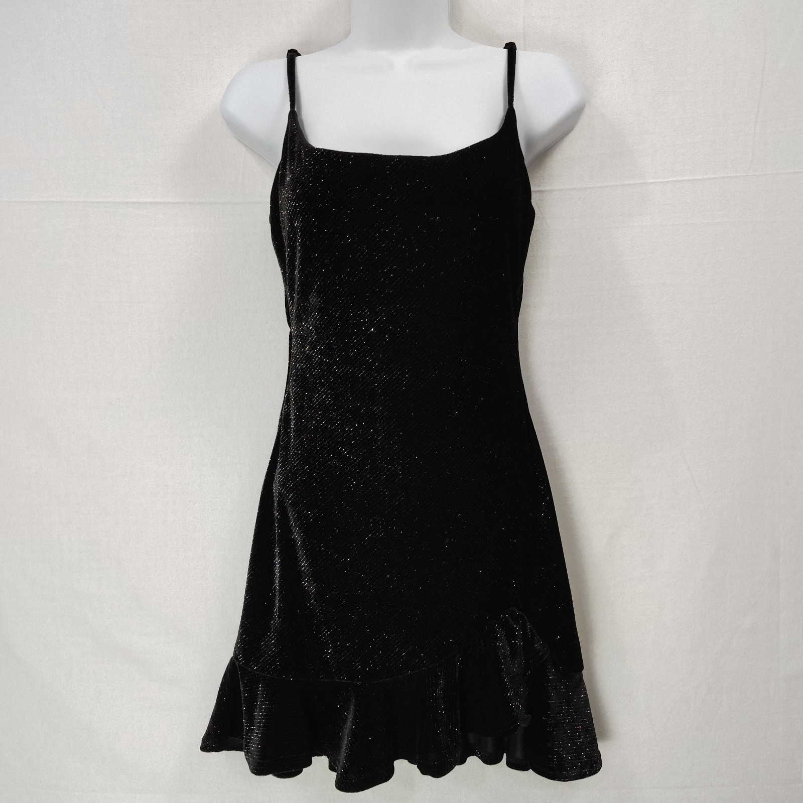 Vintage 90s Dress 3/4 Asymmetric Y2K Black Glitter Velvet Grunge Whimsigoth Mini