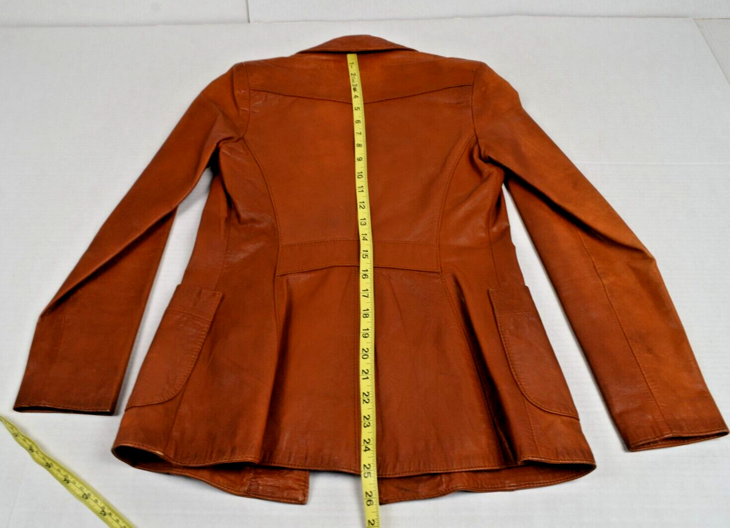 Vintage Leather Jacket Crae Carlyle Size S 70s Glossy Nutmeg Brown Fitted